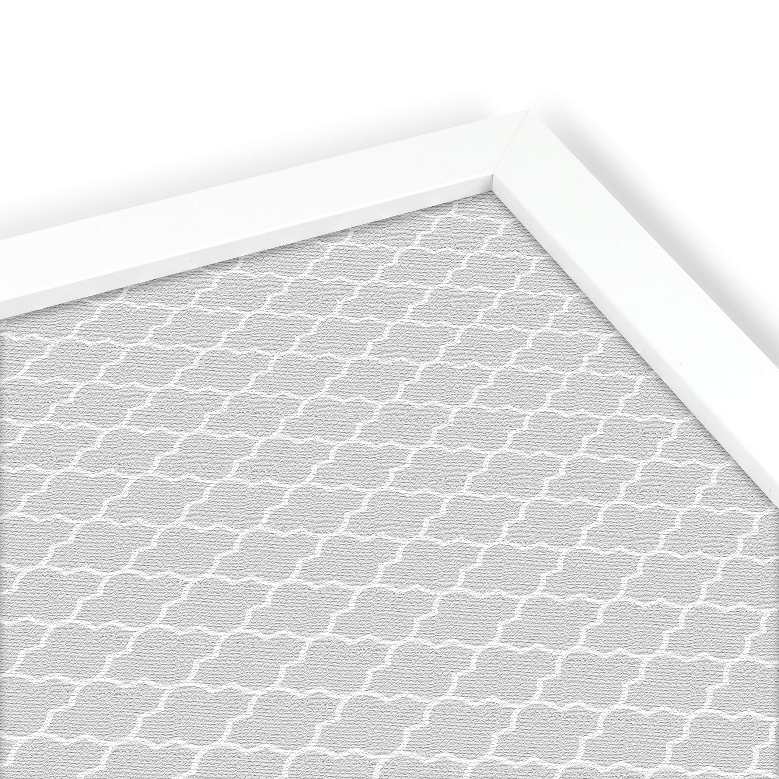 PinPix 24x20 Inch Custom Cork Bulletin Board - Quatrefoil Light Grey Fabric Photo Board with Satin White Frame | Perfect for Home Office, Classroom, or Dorm Room Organization (PinPix-582)