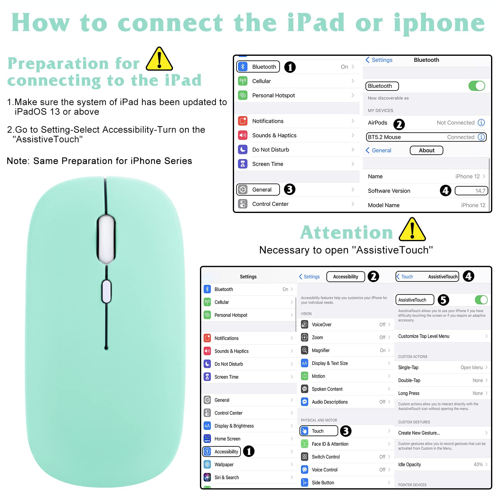 UrbanX Bluetooth Rechargeable Wireless Mouse for Lenovo Yoga C740, Laptop, PC, Mac, iPad Pro, Tablet, Android - Teal | Ideal for Work, Travel, and Home Office Use