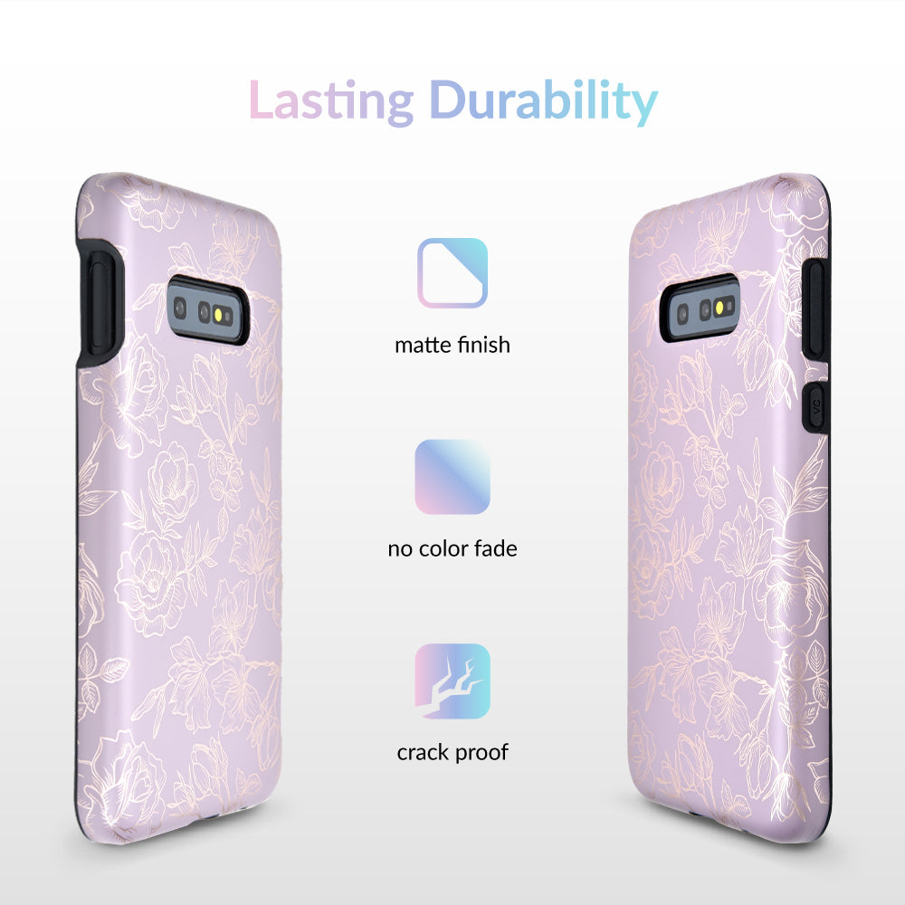 Dusty Rose Chrome Floral Samsung Galaxy Phone Case - Elegant Protective Cover for Galaxy S21/S22/S23 - Perfect for Everyday Use, Work & Travel