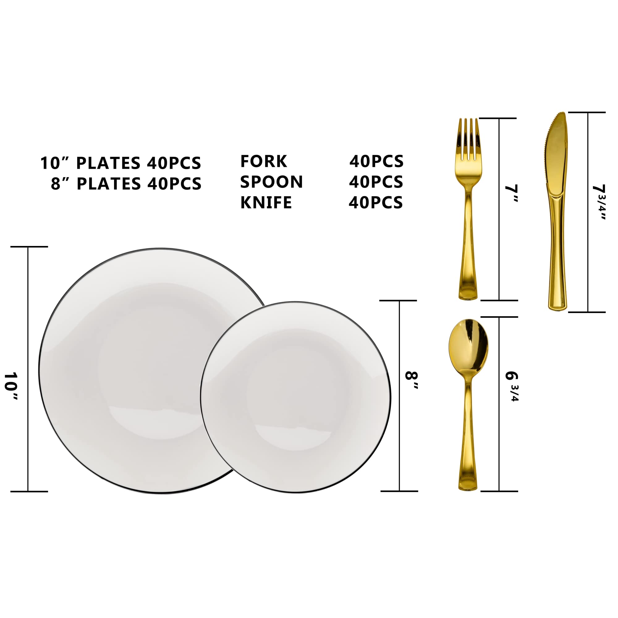 Trendables 40-Piece White Plastic Dinnerware Set with Plates & Cutlery - Durable Disposable Tableware for Parties, Picnics, BBQs, and Events