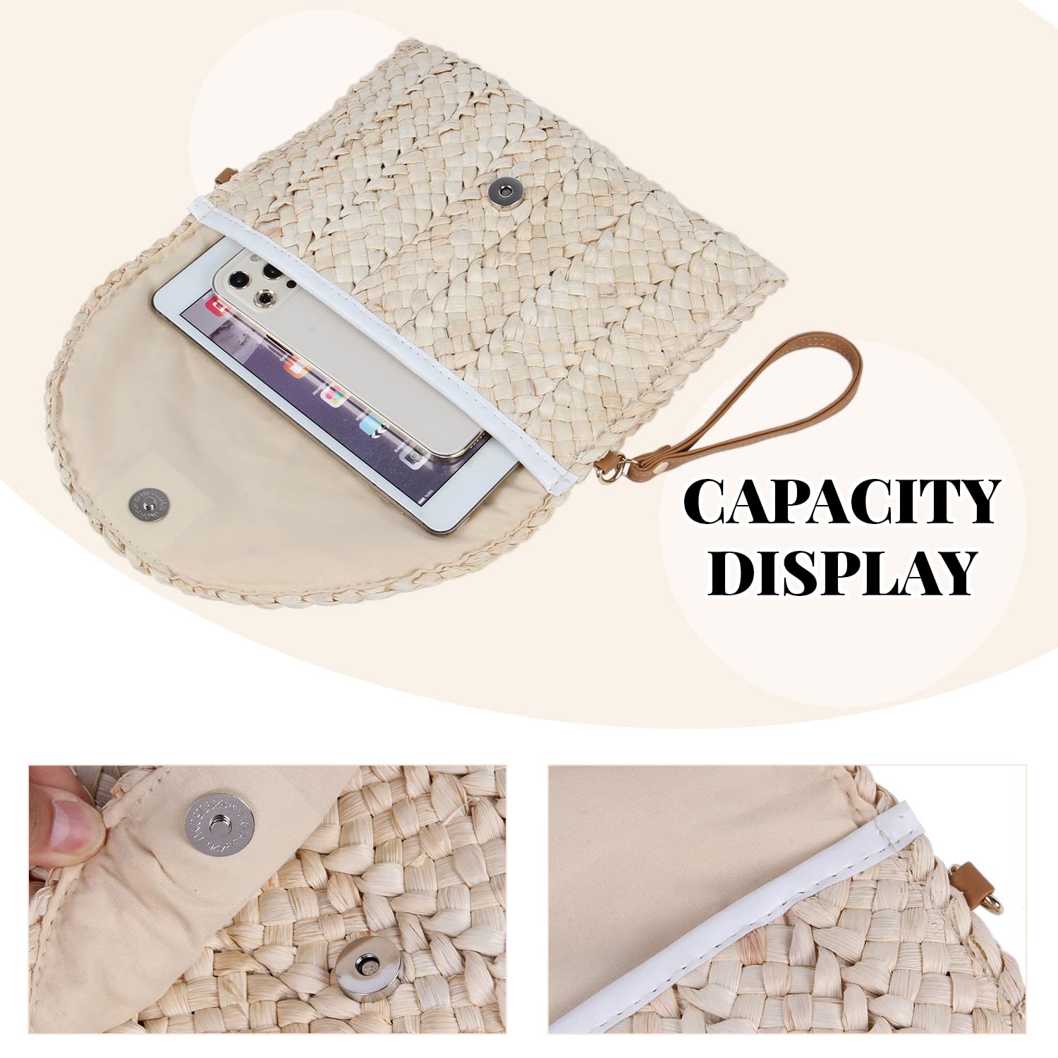 Empire Women's Summer Straw Clutch Purse - Woven Beach Shoulder Bag for Women, Casual Envelope Wristlet Handbag for Vacation, Pool Party, and Outdoor Events