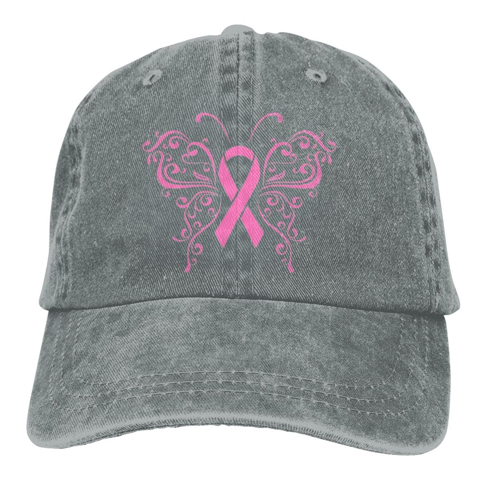 Pink Ribbon Butterfly Baseball Cap - Breast Cancer Awareness Denim Trucker Hat for Women & Men - Perfect for Supporters, Survivors, and Fundraising Events