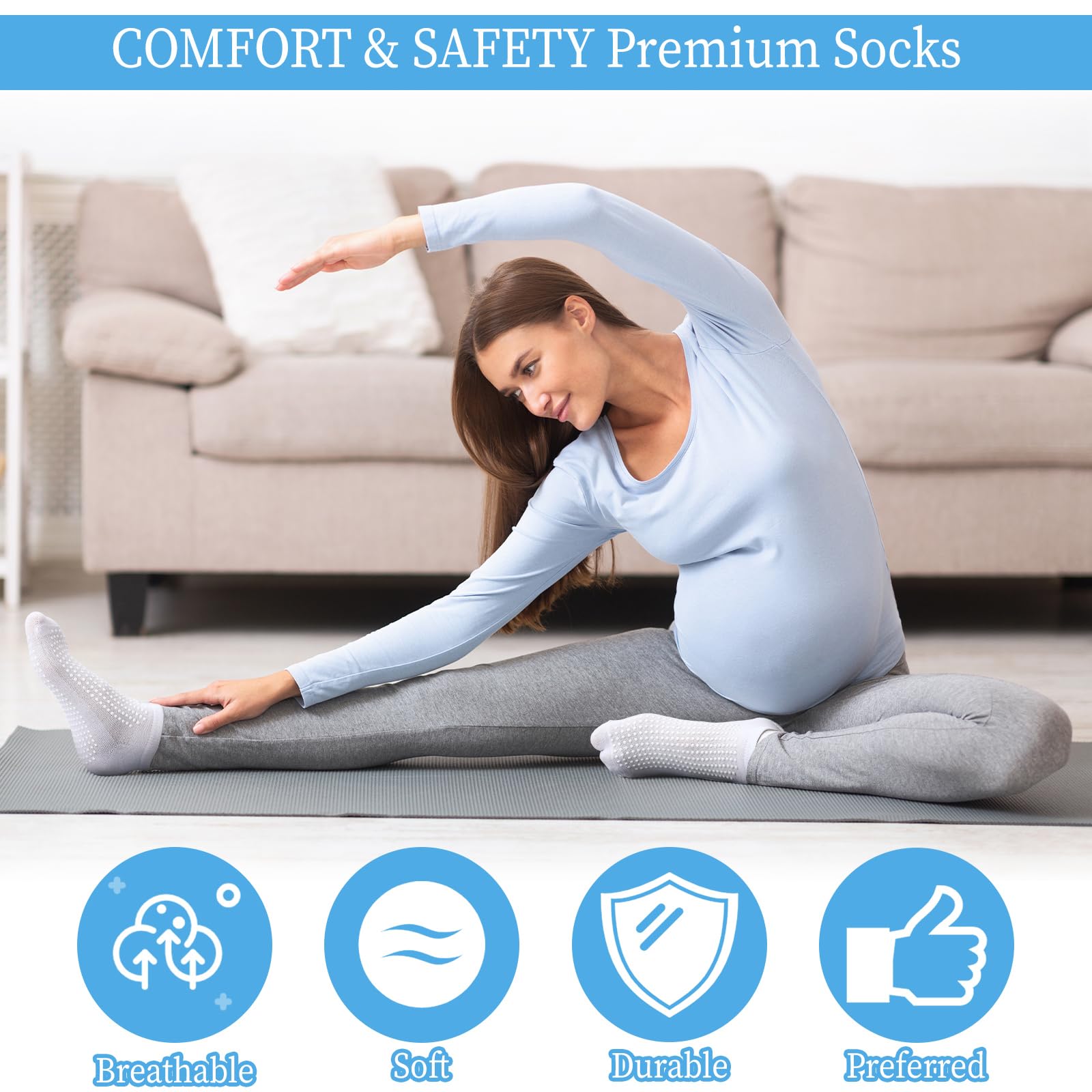 12 Pairs Non-Slip Grip Socks for Hospital, Yoga & Pilates - Anti-Slip Fall Prevention Ankle Socks for Women & Men - Perfect for Nursing Homes, Workouts and Home Use