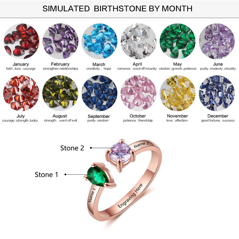 Custom Sterling Silver Birthstone Promise Rings for Women - Personalized Engagement & Best Friend Jewelry for Weddings, Anniversaries, and Special Occasions