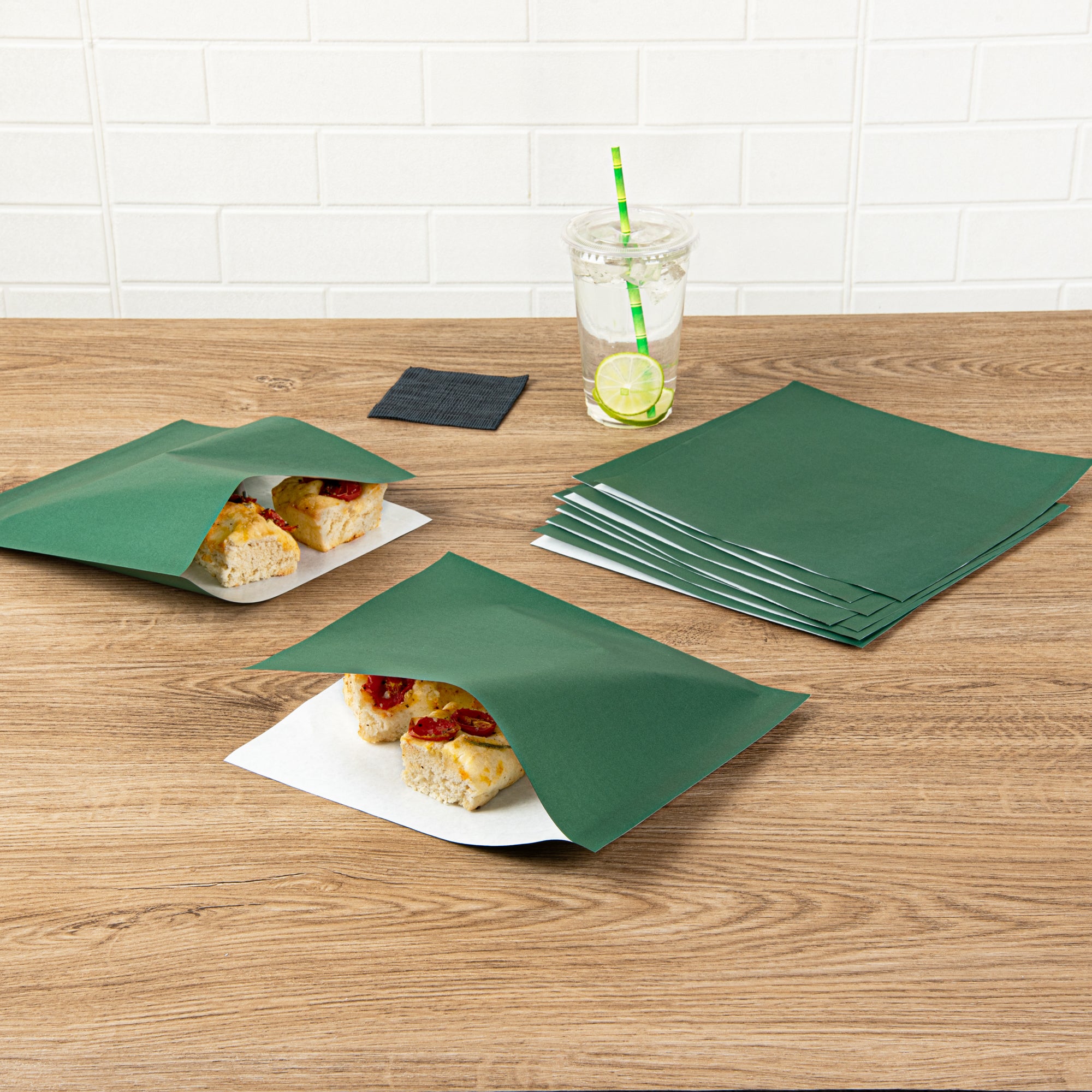 Forest Green Greaseproof Paper Bags - Large Double Open (10x9 Inches) - 100 Count Box - Ideal for Bakery, Takeout & Food Storage