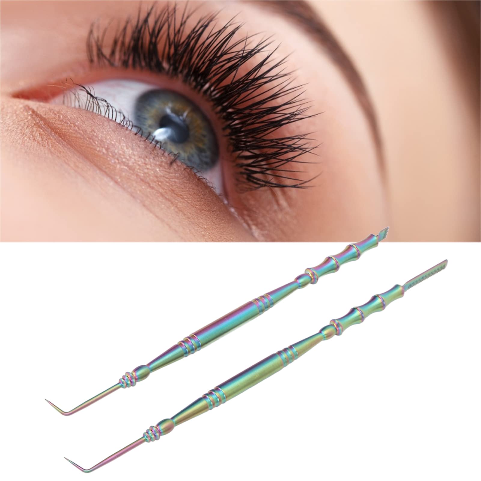 EXCLUZO Eyelash Perm Kit - 2pcs Reusable Bamboo Handle Stainless Steel Lash Lift Rods with Double Heads for Professional Lash Lifting & Perming | Perfect for Salon, Home Use & DIY Beauty (Colorful)