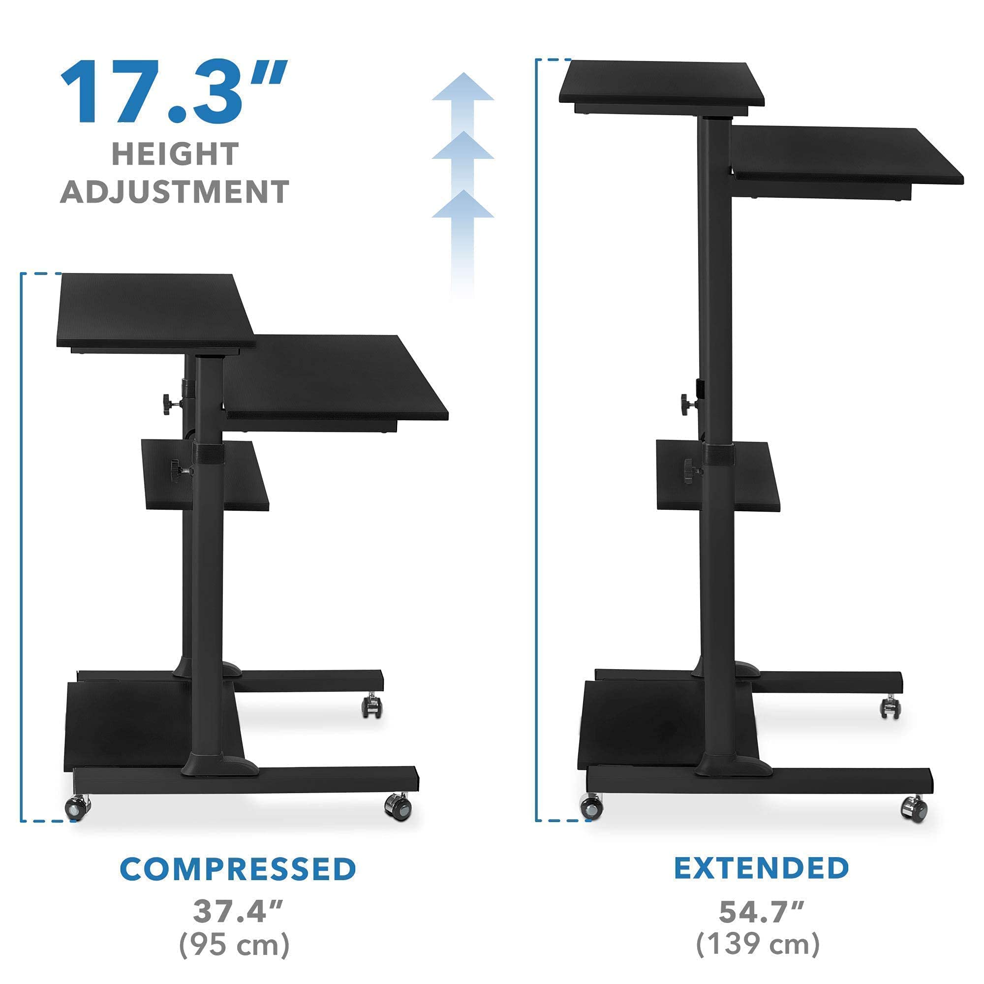Mount-It! Adjustable Mobile Standing Desk with Single VESA Monitor Mount - Fits 19-30 Inch PC Screens, C-Clamp Base (Black) | Perfect for Home Office, Gaming Setup & Workspace Ergonomics