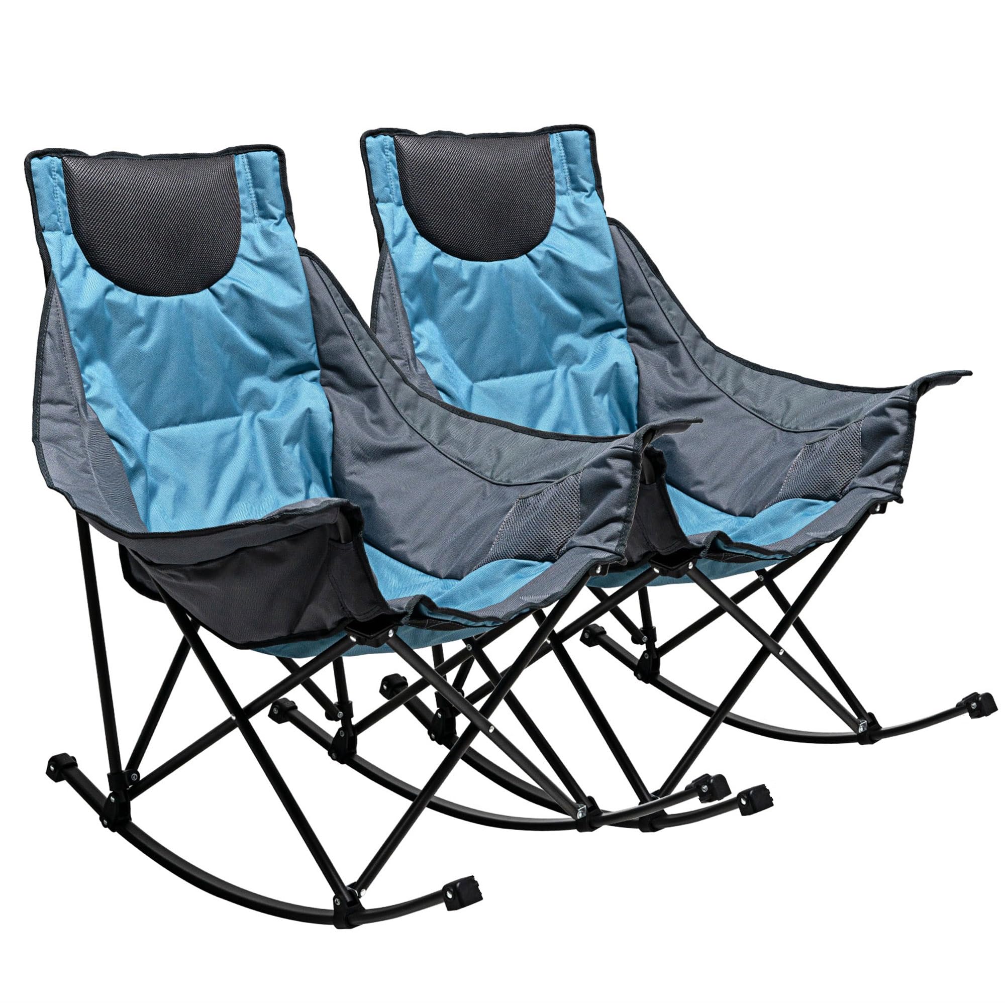 **SUNNYFEEL Premium Rocking Camping Chair - Heavy Duty Oversized Folding Recliner with Padded Seat & Storage Pocket - Portable Outdoor Lounge Chair for Camping, Picnic, Beach, Patio & Backyard Relaxation**