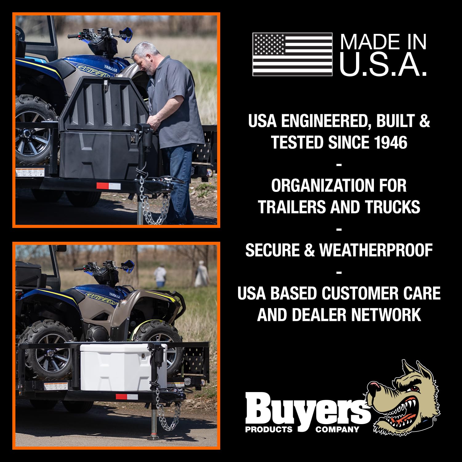 Buyers Products 1701680 Black Poly Trailer Tongue Tool Box - 18x19x36 Inch Heavy Duty Cargo Storage Container - Made in USA - Perfect for Truck, RV & Trailer Organization - Waterproof & Durable for Outdoor Use