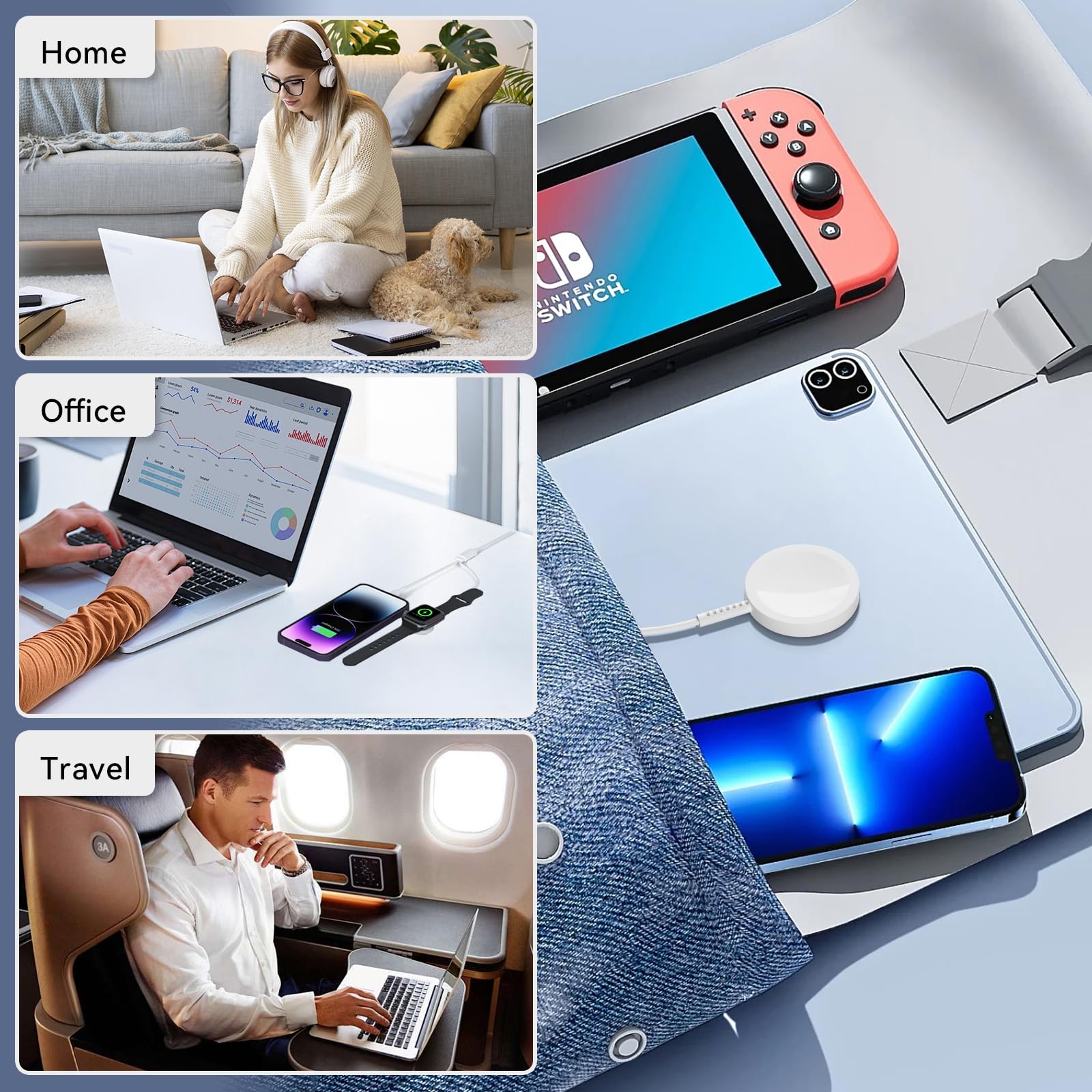 Magnetic Fast Charger for Apple Watch Series Ultra/9/8/7/6/SE/SE2/5/4/3 - 6ft USB-C Charging Cable with Power Adapter - Perfect for Home, Office & Travel Charging