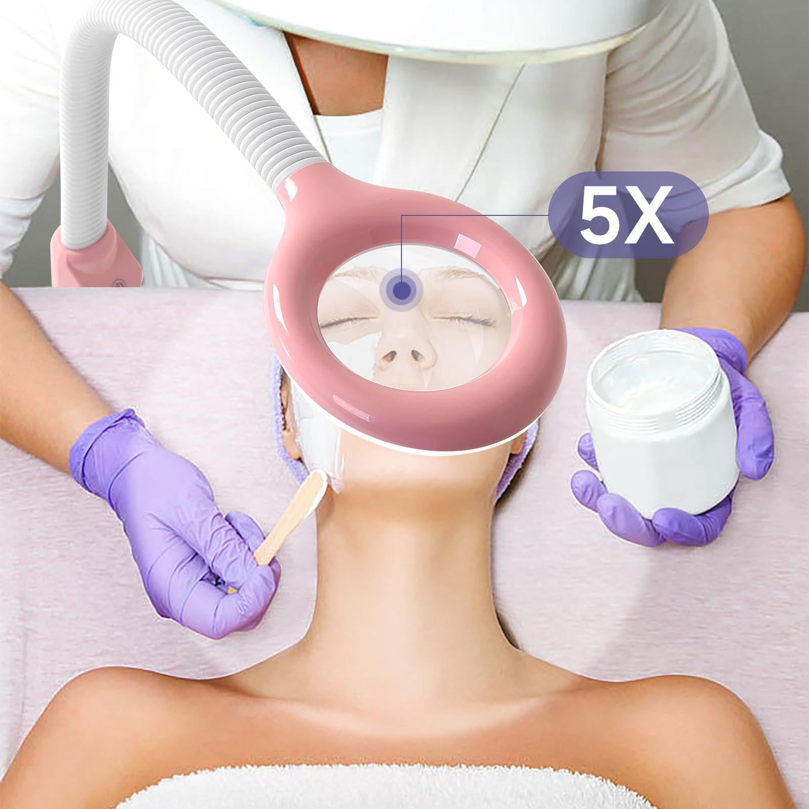 Professional 2-in-1 Ozone Facial Steamer with 5X Magnifying Lamp & Wheels - Adjustable Time Setting for Estheticians & Home Spa - Pink Beauty Salon Equipment for Deep Cleansing & Skin Hydration (Perfect for Facial Treatments, Acne Care & Relaxation Therapy)