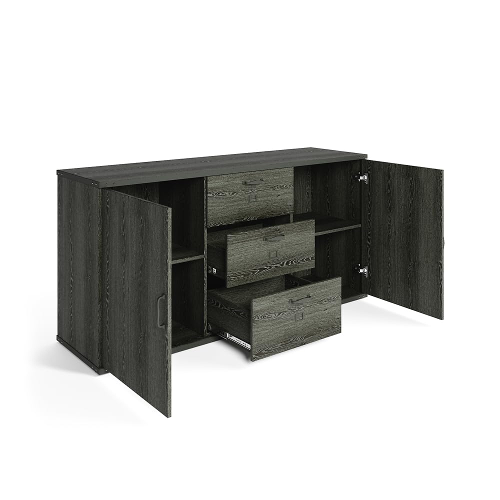 Modern Office Credenza with Storage & Drawers - Weathered Gray Laminate 72