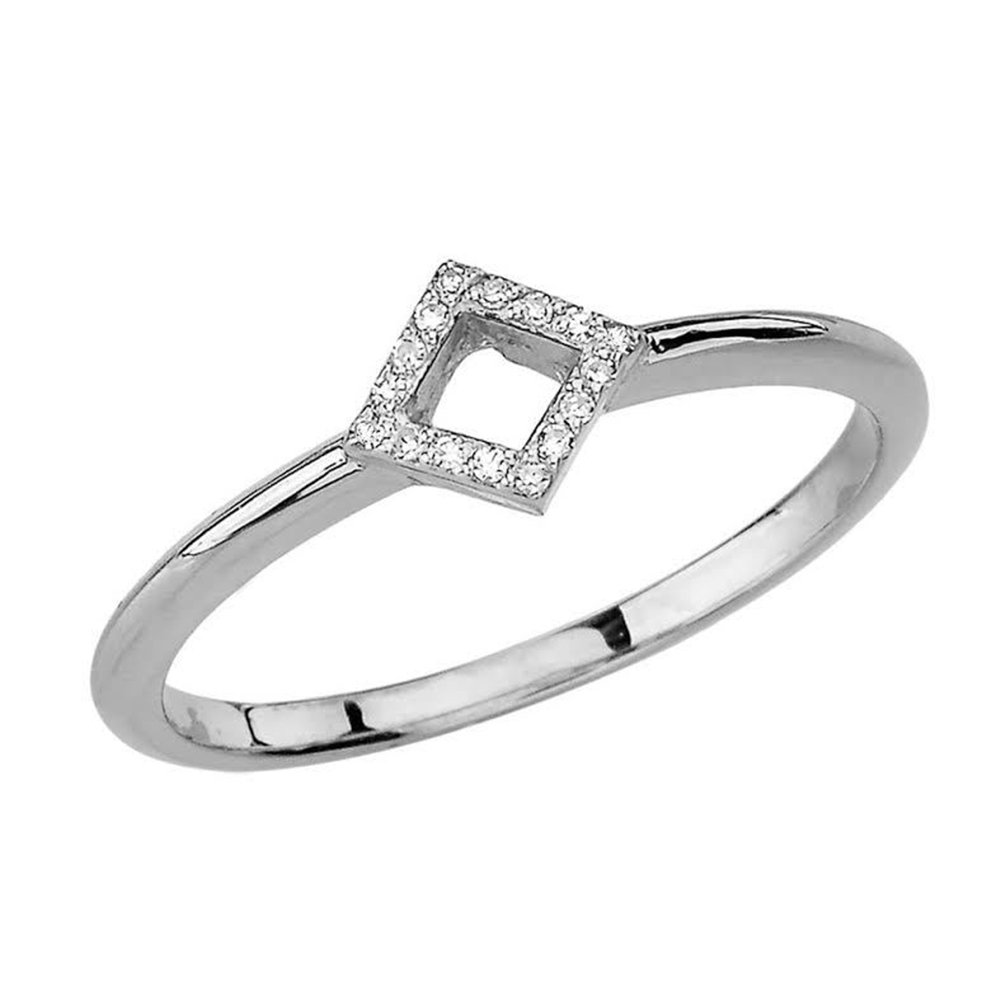 14K White Gold Open Square Diamond Engagement Ring for Women - Elegant Proposal Wedding Band, Perfect for Anniversary, Valentine's Day & Special Occasions