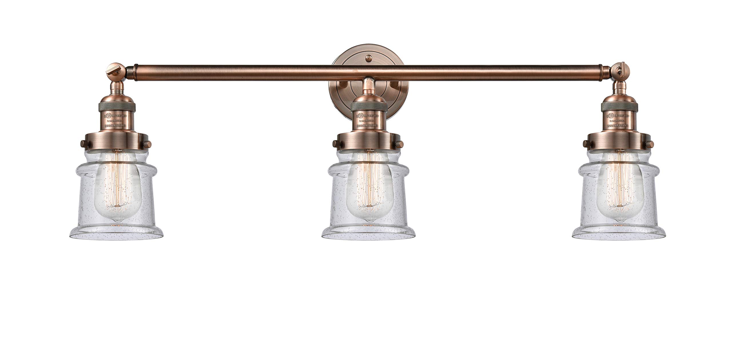 Franklin Restoration Collection Antique Copper 3-Light Bath Vanity Fixture - Small Canton LED Bathroom Sconce for Modern & Vintage Decor (Model 205-AC-S-G184S) - Perfect for Powder Rooms, Master Baths & Farmhouse Style Homes