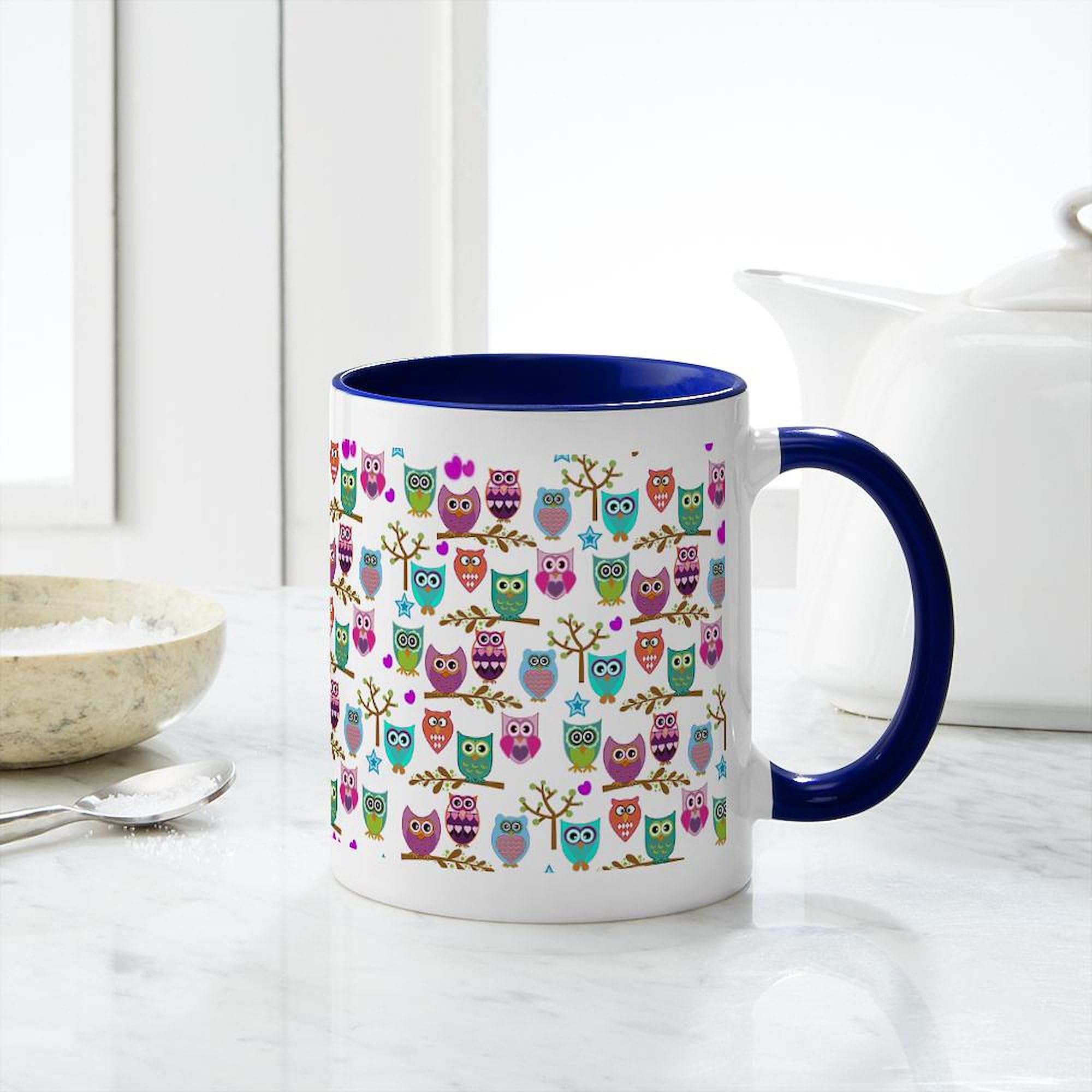 Happy Owls Ceramic Coffee Mug 11 oz (325 ml) - Cute Owl Design for Tea, Hot Chocolate & Coffee Lovers - Perfect for Home, Office & Gifts