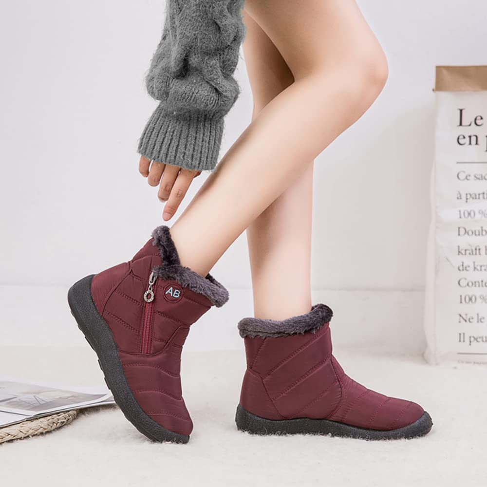 Women's Winter Snow Boots - Fur Lined Waterproof Ankle Booties with Slip-On Design | Warm Outdoor Shoes for Snowy Weather, Hiking & Casual Wear