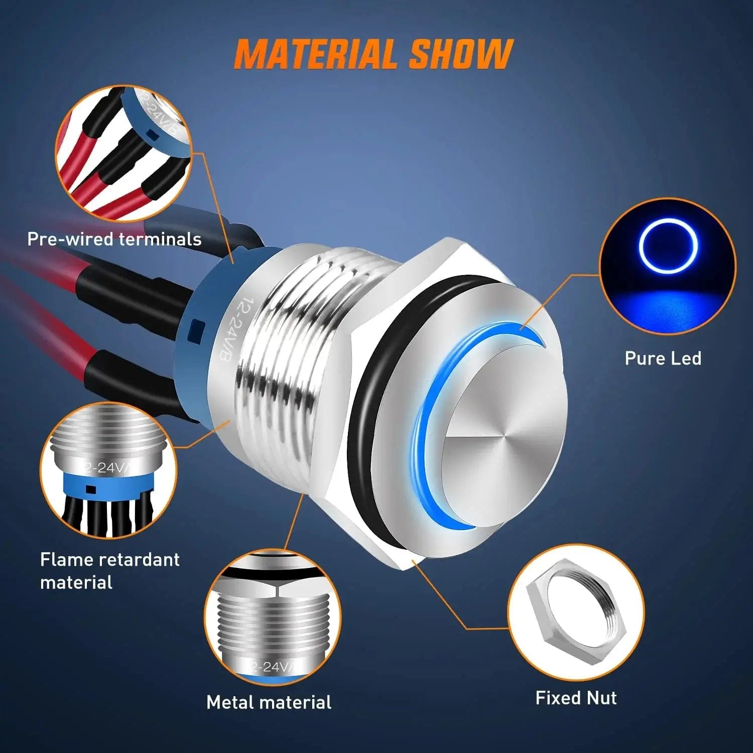 19mm 12V Waterproof ON/OFF Latching Push Button Switch - Marine, RV, Industrial & Outdoor Equipment Use