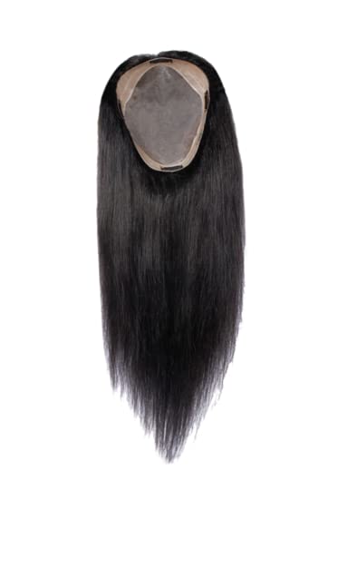 Majik Monofilament Human Hair Topper for Women & Girls - 9x6 Inch Black Hair Patch - 16-18 Inch Length - Natural Look for Thinning Hair - Includes Free Hair Brush with Clips - Perfect for Daily Wear & Special Occasions