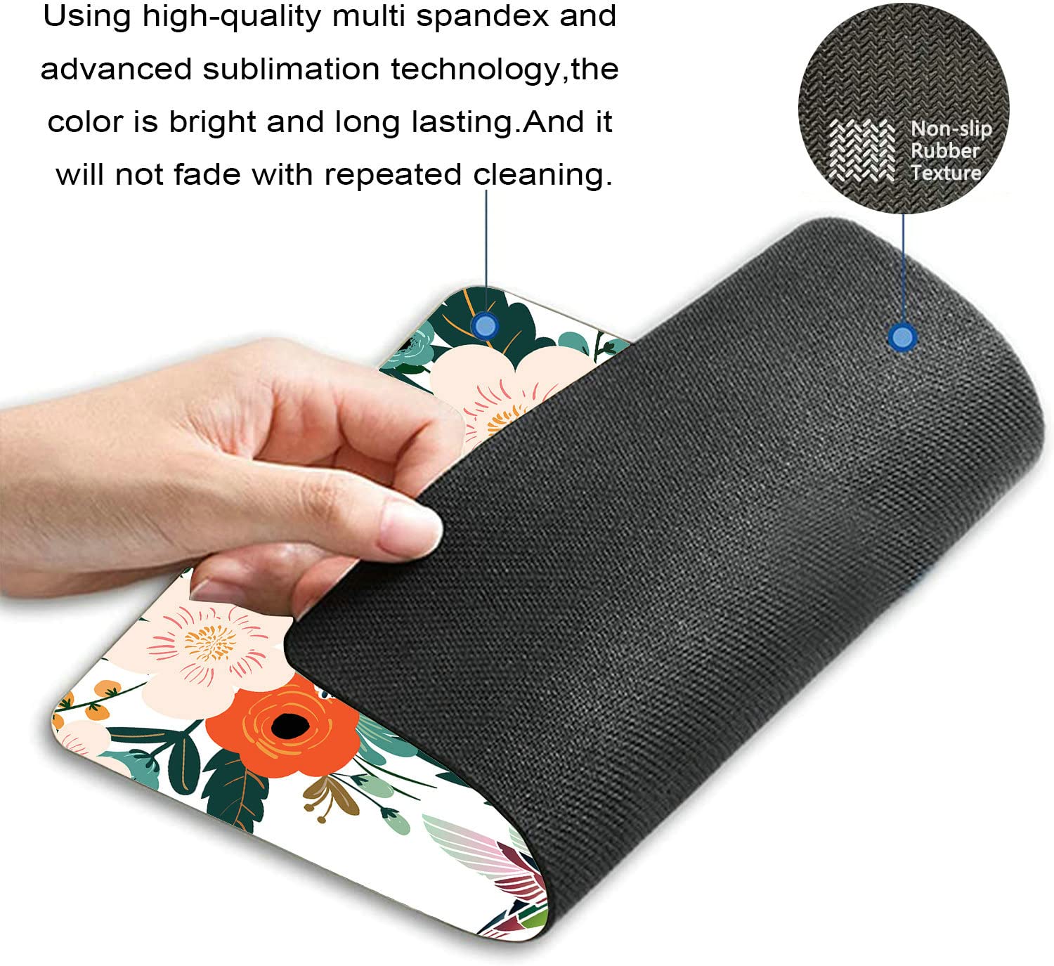 Boho Floral Mouse Pad with Hummingbird Design - Non-Slip Rubber Base Square Mouse Mat for Office & Laptop (9.5