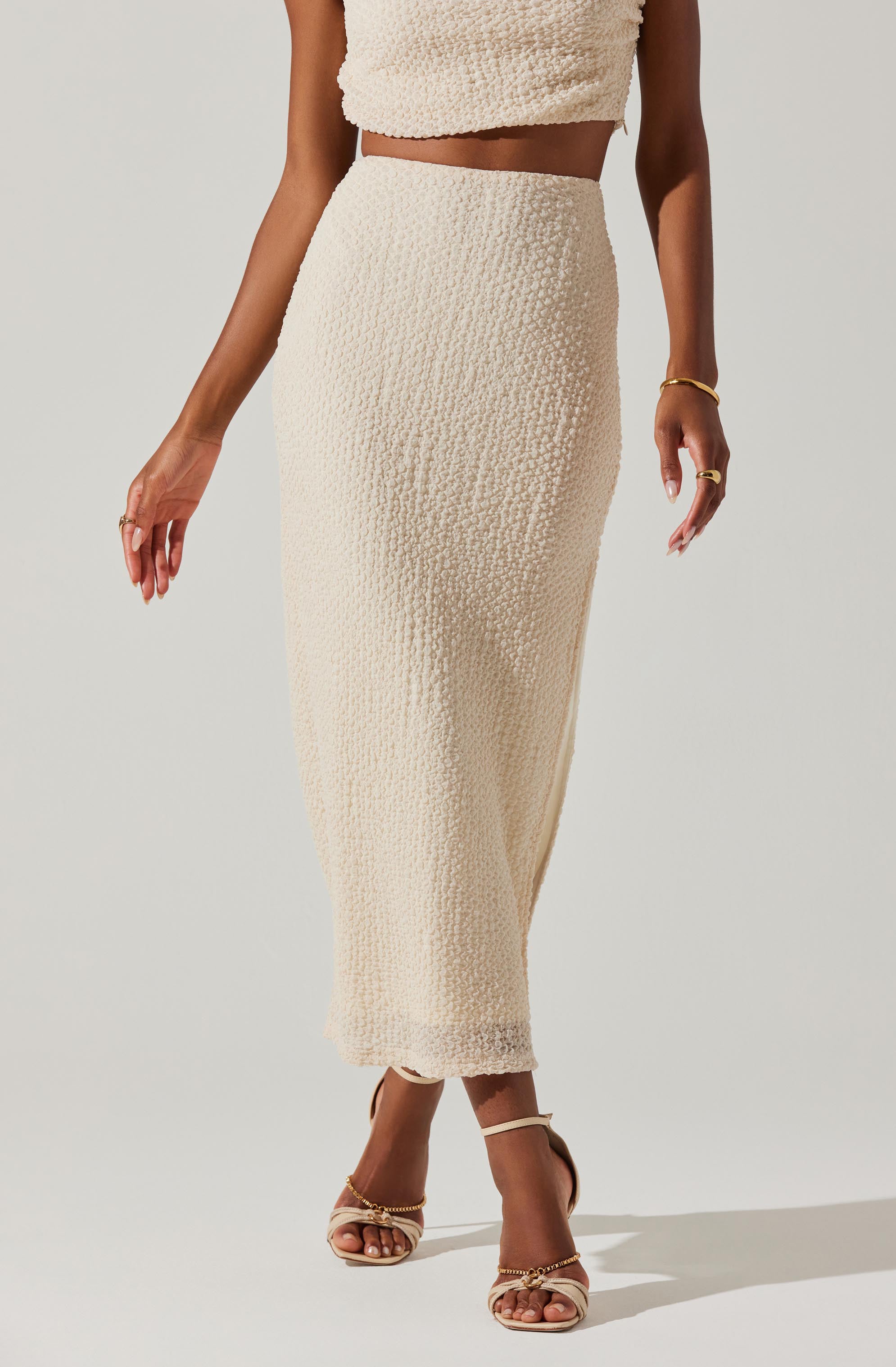 Keely Textured Midi Skirt for Women - Flowy A-Line Summer Skirt with Pockets | Perfect for Office, Date Night & Casual Outfits