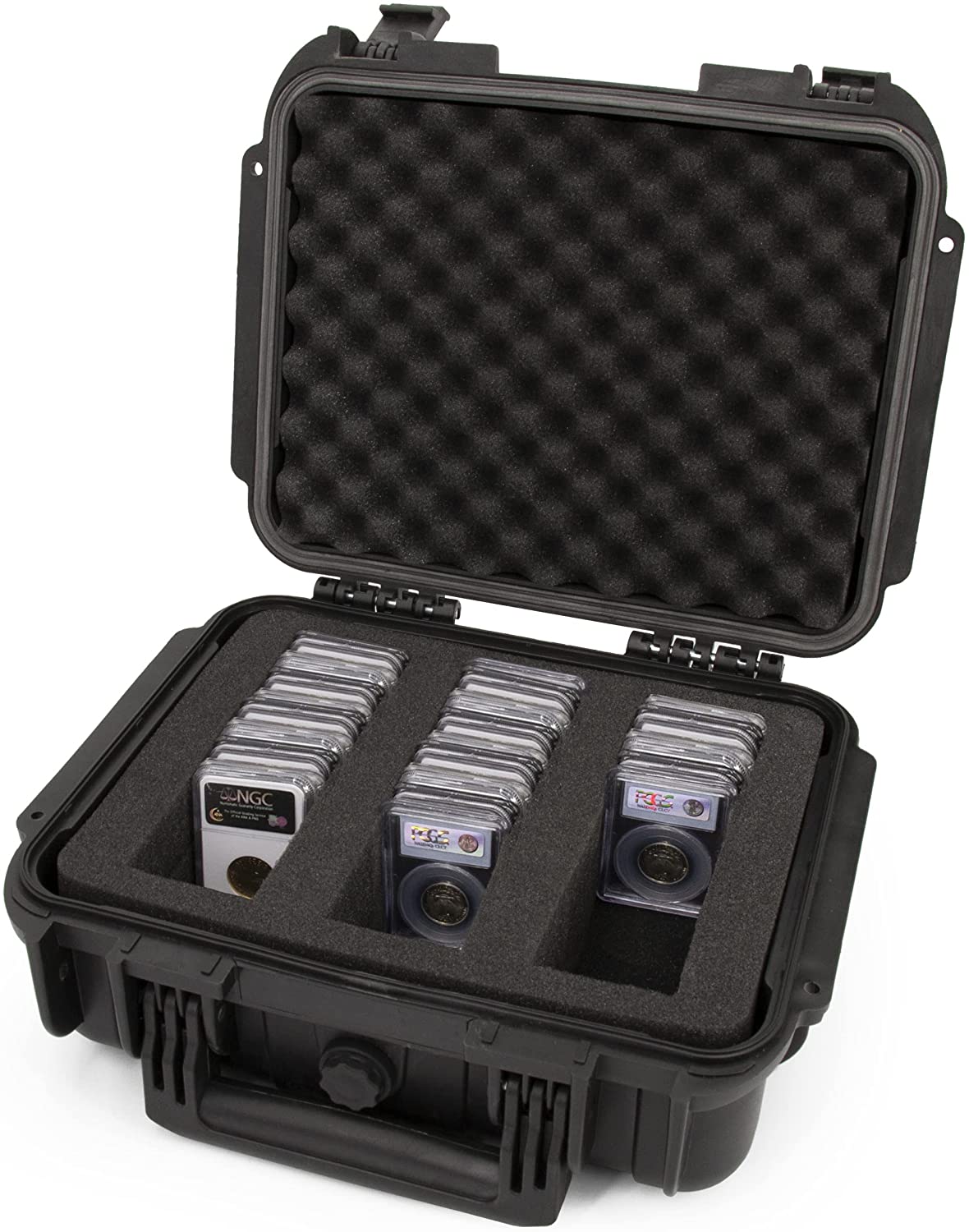 CASEMATIX Graded Coin Holder Case - Waterproof Storage Box for PCGS & NGC Coin Slabs (Fits 55+ Slabs) - Customizable Foam & Padlock Included - Perfect for Coin Collectors & Secure Display at Home or Shows