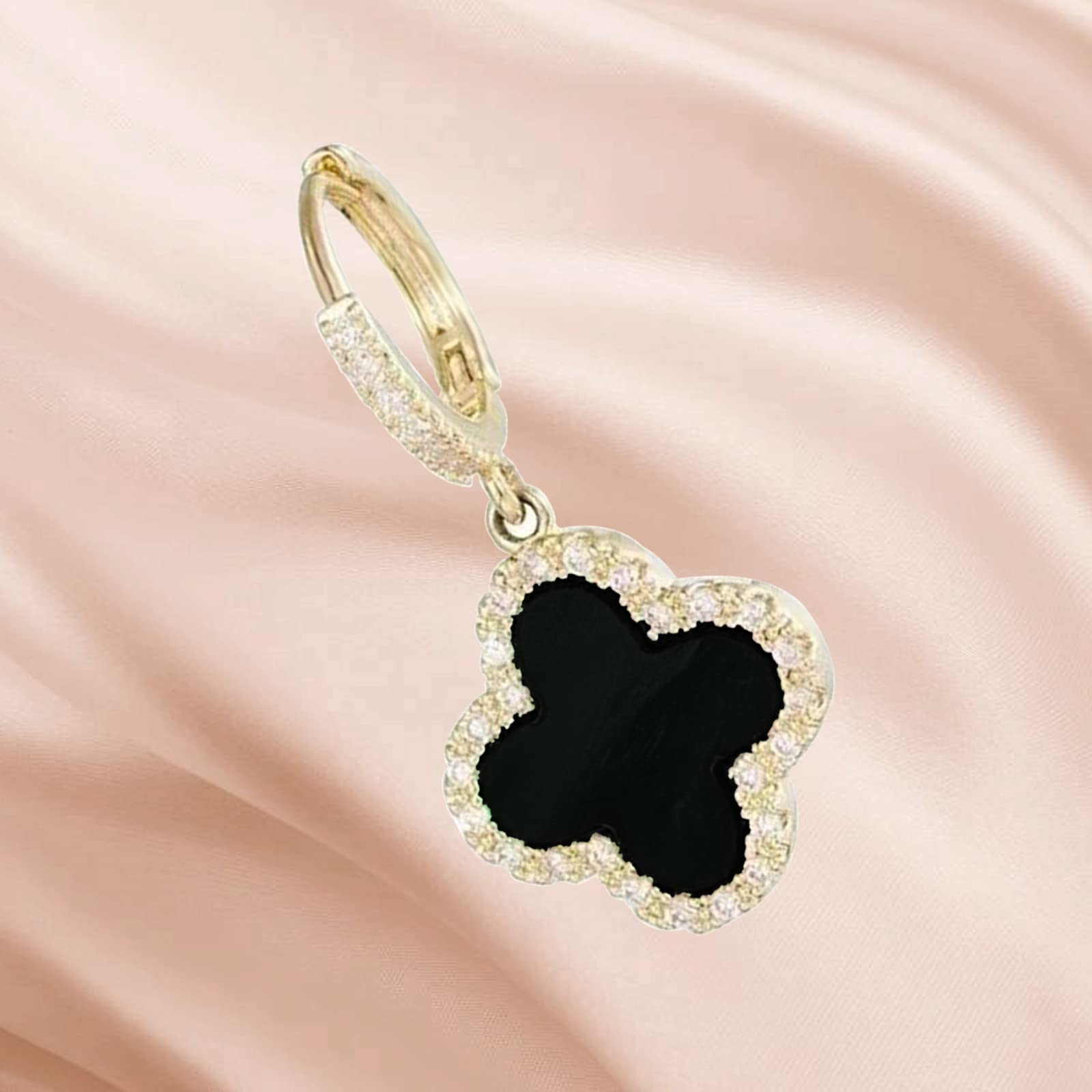 Four Leaf Clover Stud Earrings - Sparkling Shamrock Jewelry with Green Crystals for Women & Girls | St. Patrick's Day Irish Luck Accessories | Valentine's Day Gift & Everyday Wear (Black)