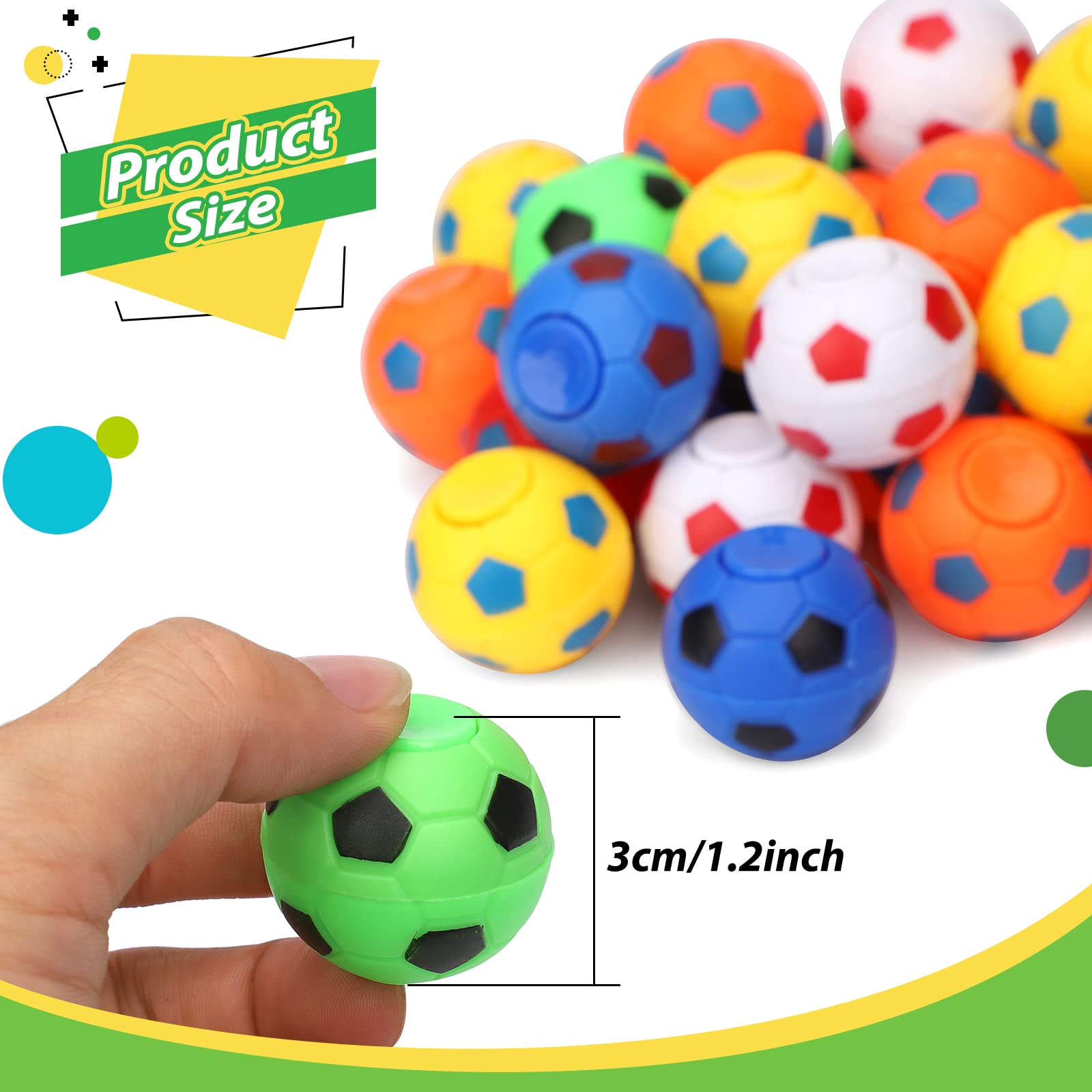 34PCS Mini Fidget Spinners Soccer Balls - Stress Relief Toys for Kids & Adults, Rotatable Finger Toys for Classroom Prizes, Party Favors, Birthday Gifts - Fun Sensory Toys for Anxiety Relief, Office Desk Toys & ADHD Focus Tools