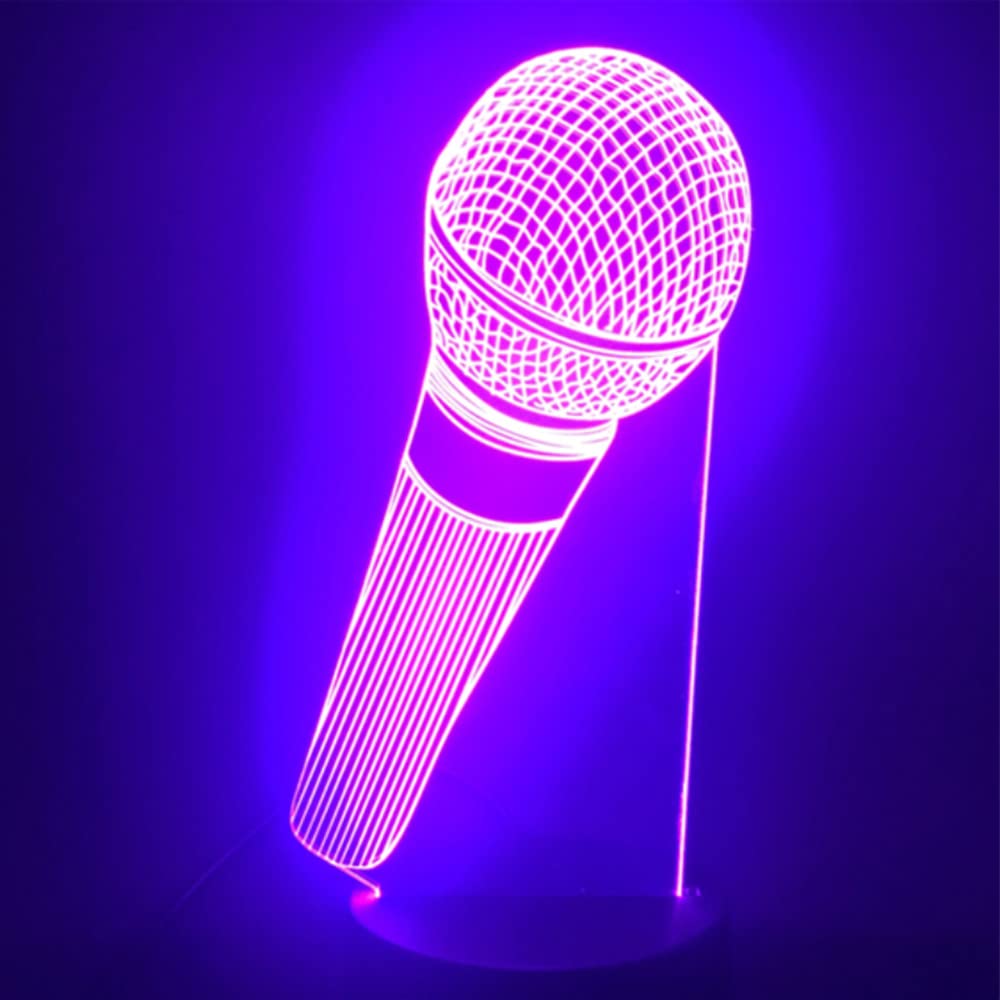 3D Microphone Night Light with Touch Switch - 7 Color Changing LED Table Lamp for Desk Decor, Optical Illusion Lamp for Kids Room, Christmas Gift, Birthday Present - Perfect for Bedroom, Nursery, Office & Home Decor