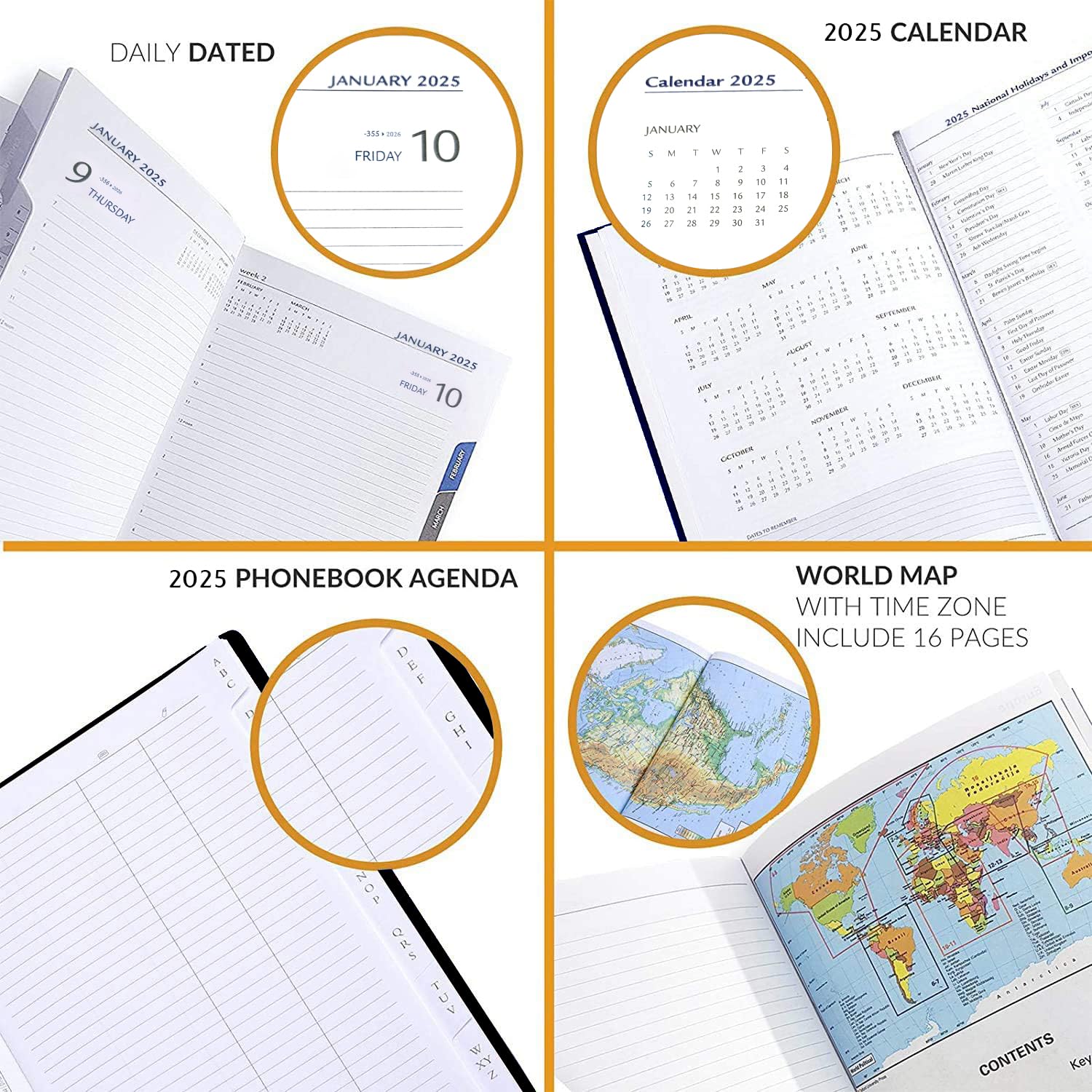 2025 Daily Planner - A5 Business & Personal Organizer with Hourly Schedule, Monthly Tabs & Calendars | 365-Day Page-A-Day 5x7 Agenda for Women & Men | Perfect for Work, School & Goal Tracking (Black)