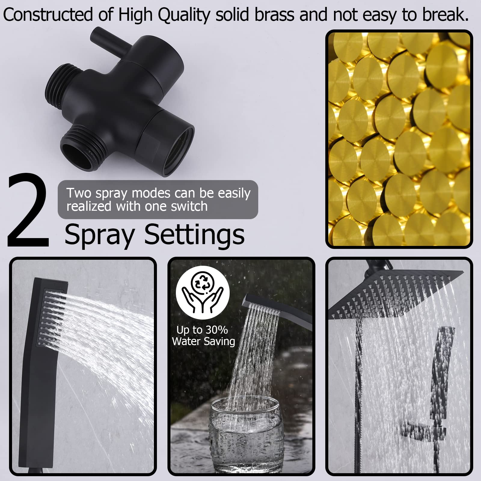 2 Handle Matte Black Shower Faucet Set with Tub Spout - Complete Bathtub Shower System Kit - Durable Brass Construction for Bathroom Remodeling & Home Upgrade