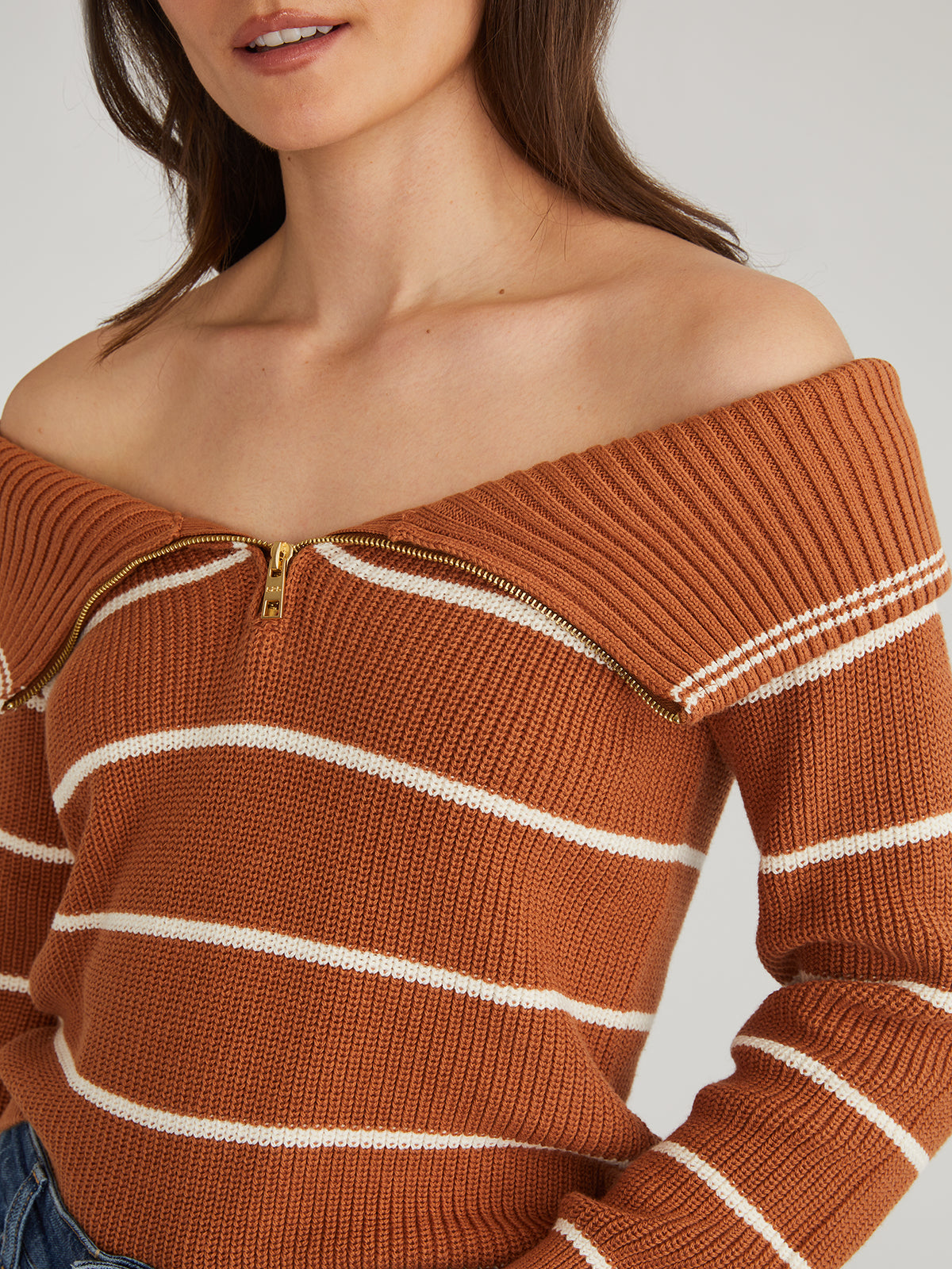 Sierra Women's Stripe Off Shoulder Pullover Sweater - Casual Long Sleeve Knit Top for Fall & Winter | Perfect for Date Night, Office Wear and Weekend Outings