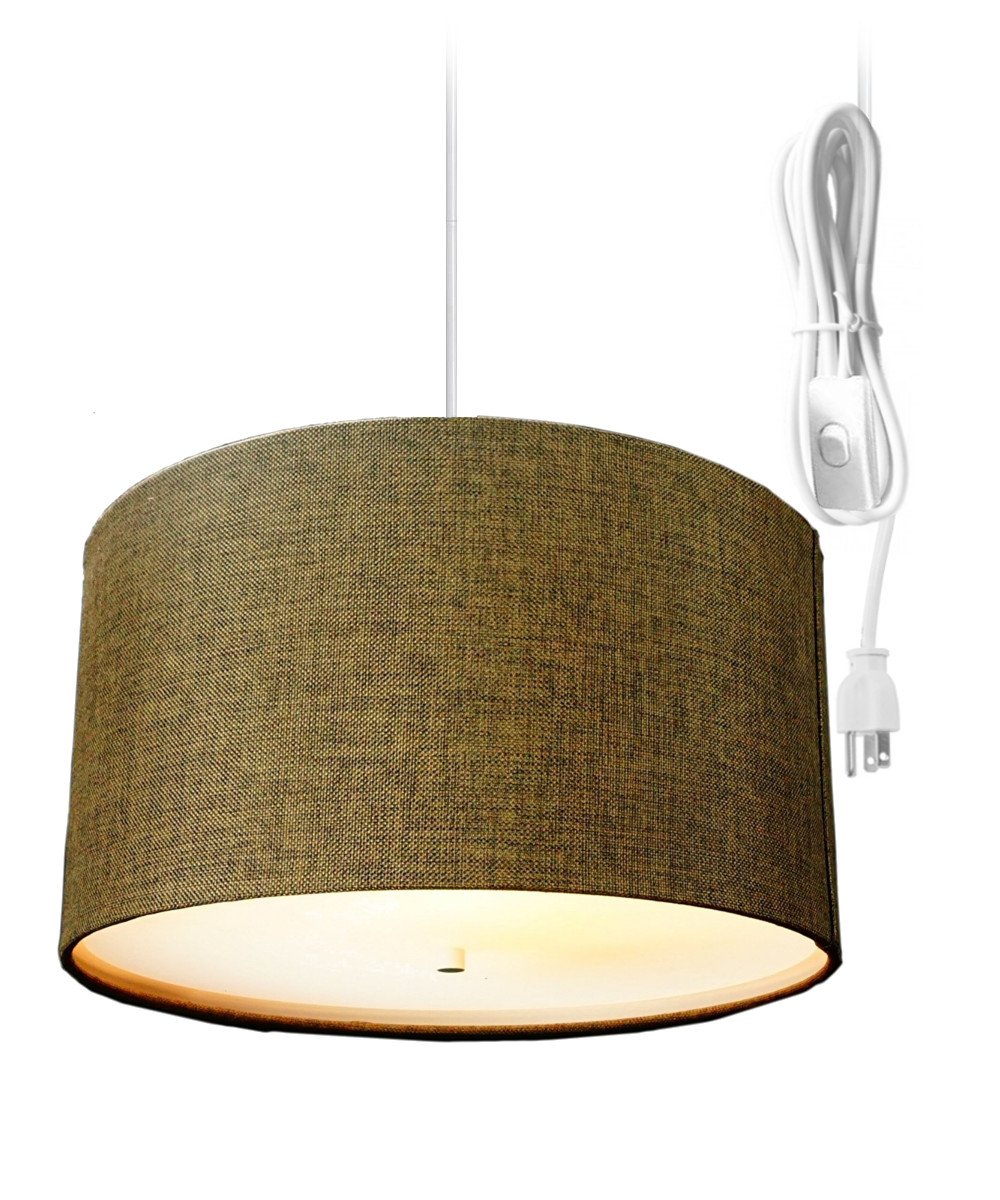 HomeConcept 2-Light Plug-in Swag Pendant with Diffuser - 18 Inch Chocolate Burlap Shade & White Cord - Perfect for Kitchen Islands, Dining Rooms & Bedroom Lighting