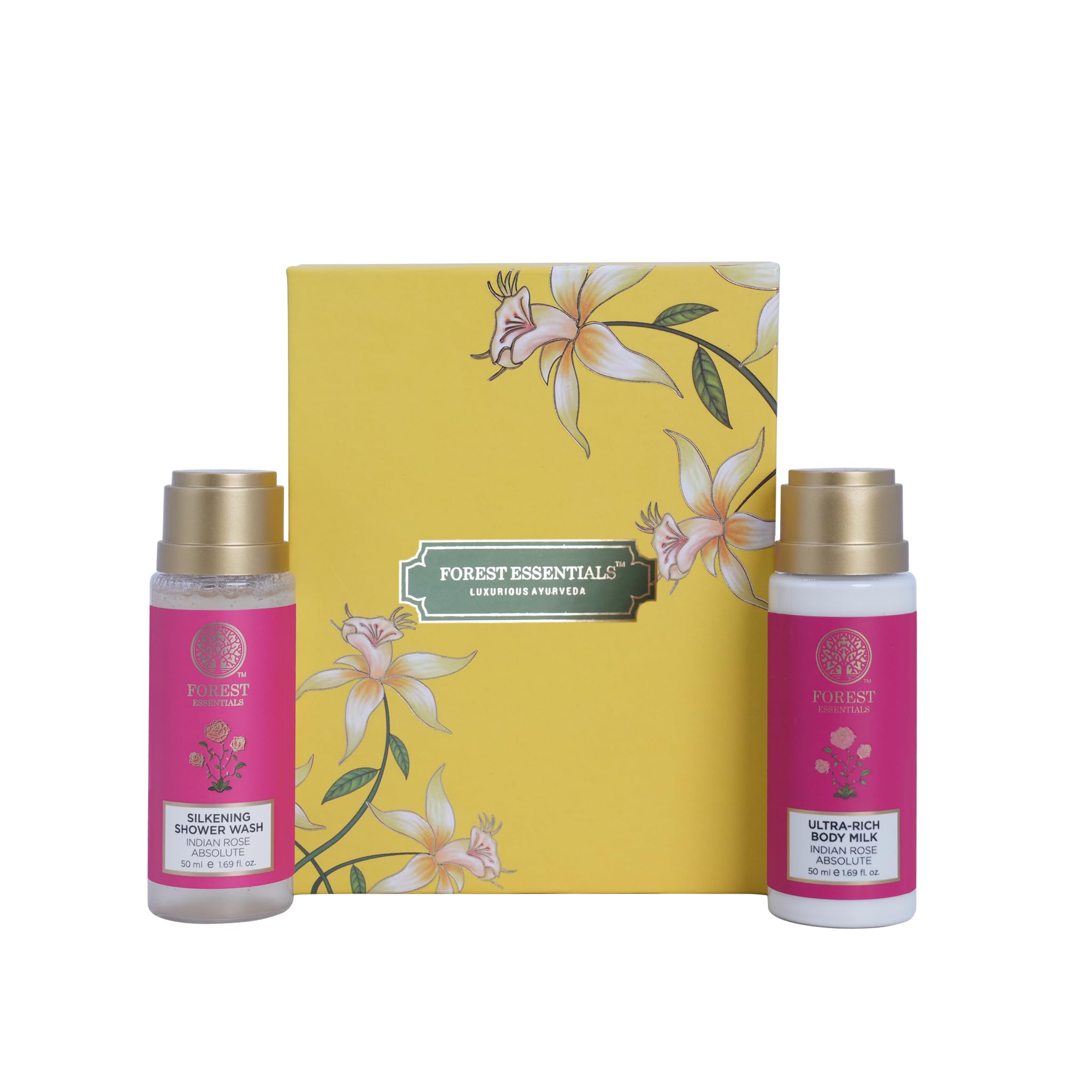 Forest Essentials Indian Rose Absolute Gift Box | Luxury Body Care Set with Premium Body Wash & Lotion | 2-Piece Gift Set for Women | Perfect for Birthdays, Anniversaries & Spa Days