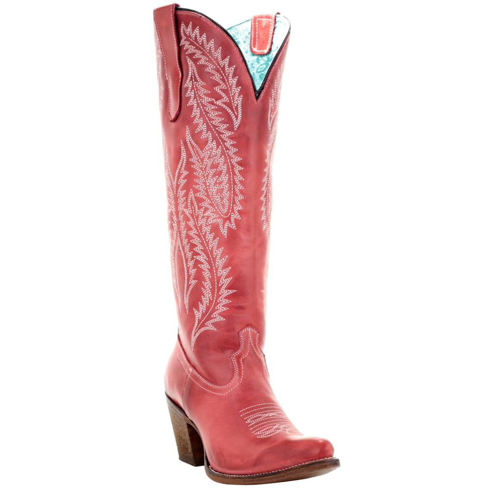 Women's Rioja Red Embroidered Snip Toe Knee High Cowgirl Boots - 2-3