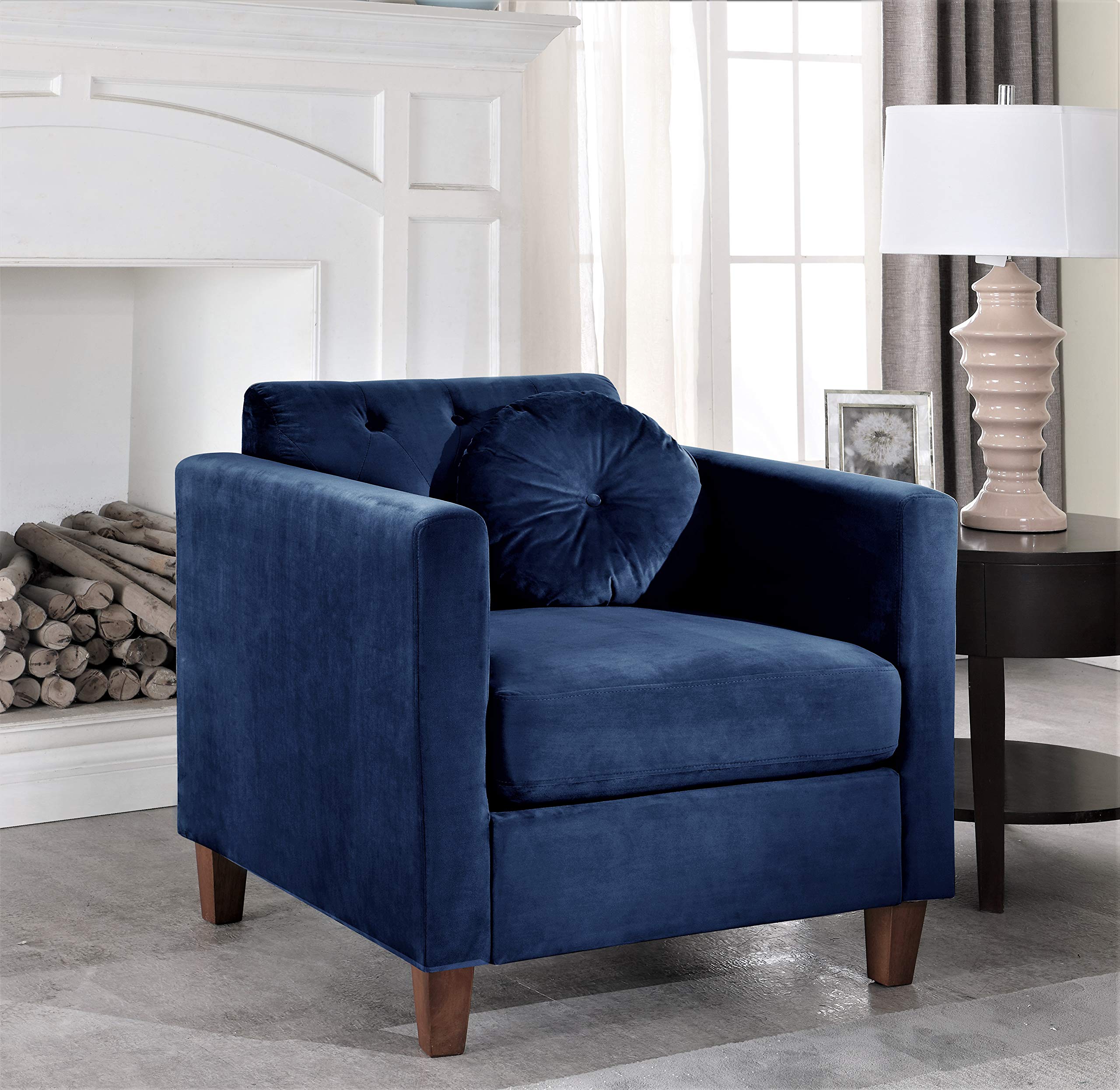 Persaud Classic Chesterfield Velvet Upholstered Living Room Chair - Luxurious Cobalt Blue Accent Chair for Home, Apartment & Office - Perfect for Reading Nooks, Lounge Areas & Workspaces