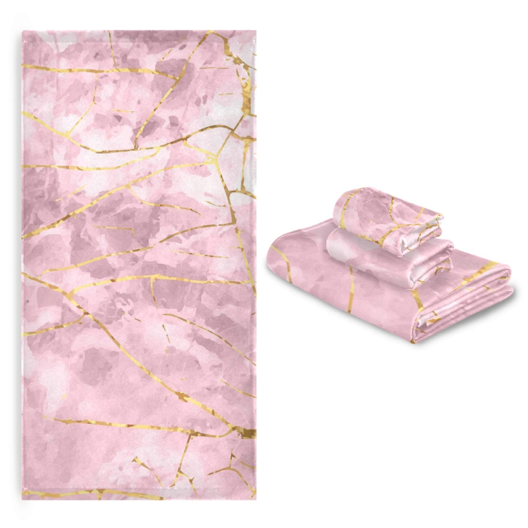 ALAZA Luxury Marble Rose Gold Bath Towel Set - 3-Piece Soft Highly Absorbent Towels (Bath, Hand, Washcloth) for Bathroom, Spa, Gym & Beach - Perfect for Home Decor & Gift Giving