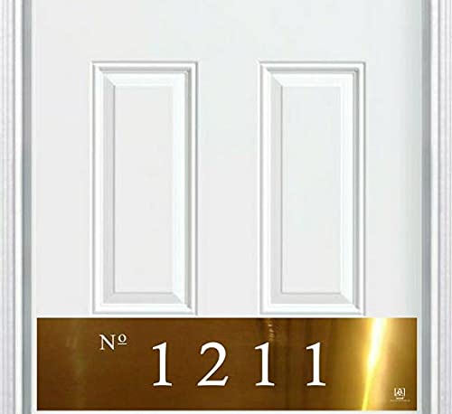 Engraved Door Kick Plate - Colonial Home Address Numbers - Shiny Brass 8x30