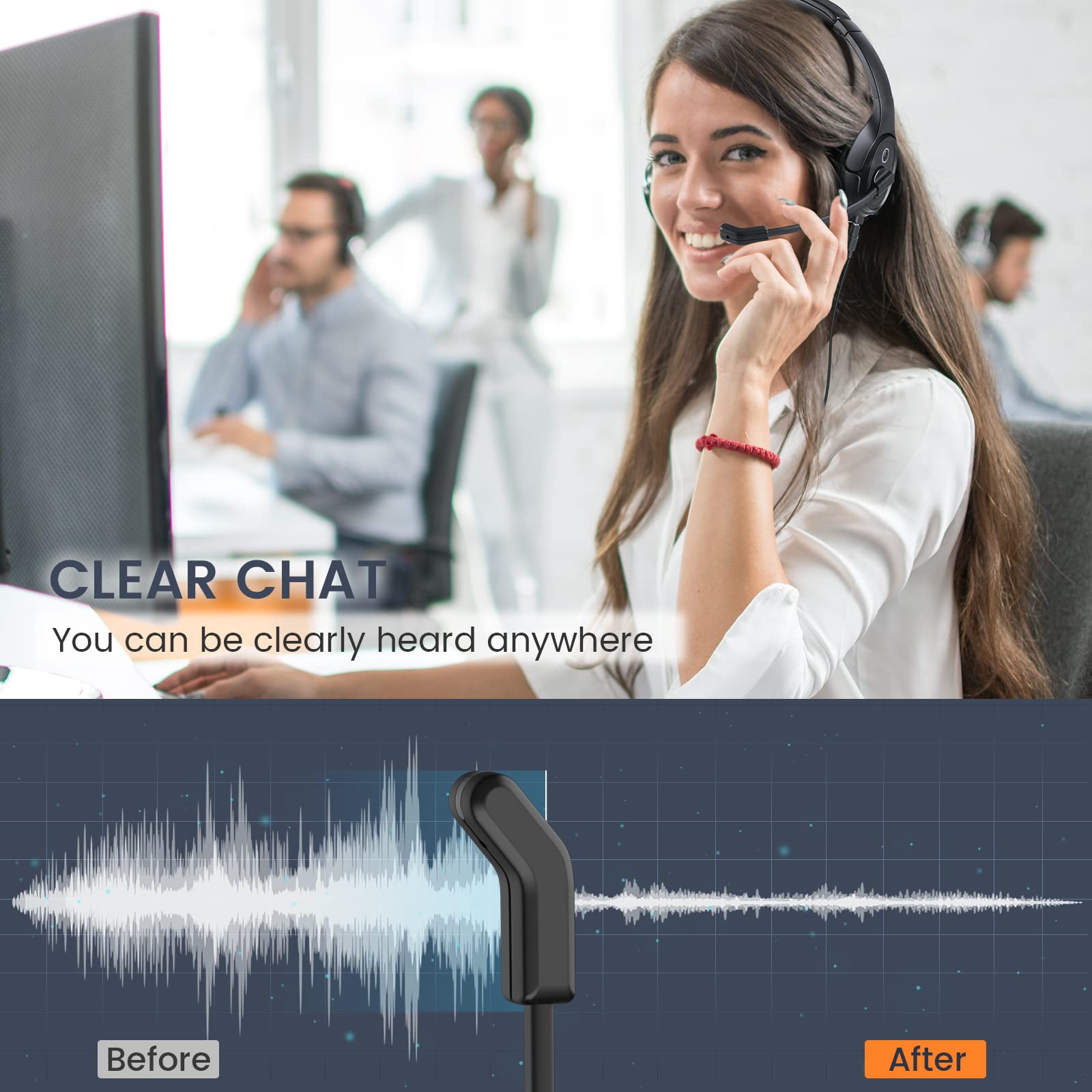EKSA H2 USB Gaming Headset with Noise Cancelling Microphone - Over-Ear PC Headphones for Laptop, Computer, Call Center - Mute Button & Volume Control - Perfect for Zoom Meetings, Teams Calls, Home Office & Online Classes