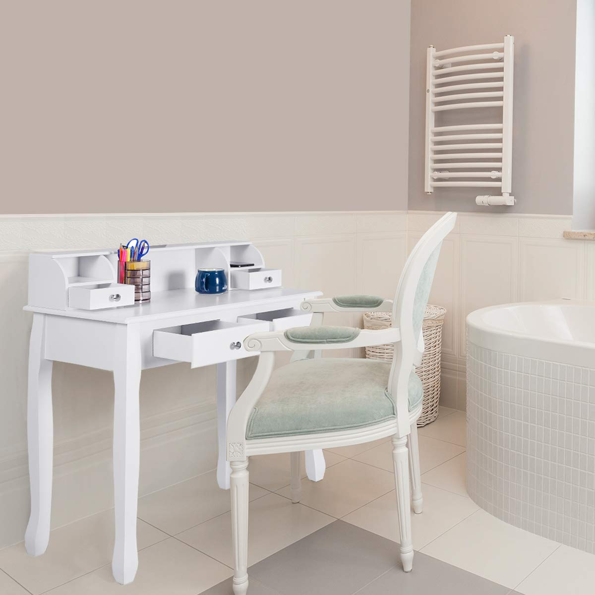 GOFLAME Writing Desk with 4 Drawers & Detachable Organizer - Large Storage Computer Desk for Home Office, Study Room & Small Spaces (White) - Perfect for Remote Work, Online Classes & Crafting Projects