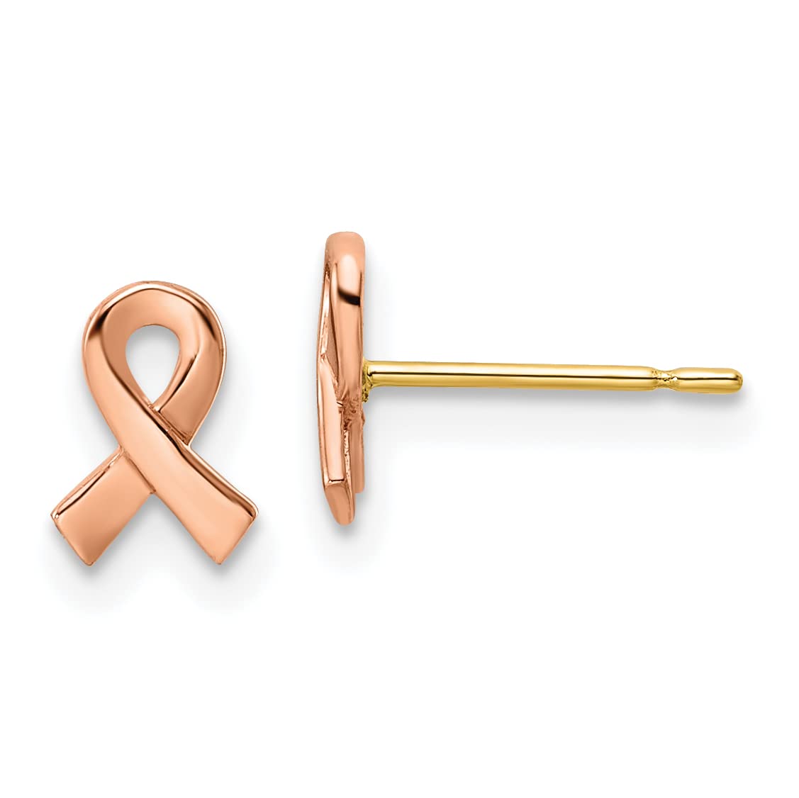 14K Two-Tone Rose & Yellow Gold Awareness Ribbon Post Earrings for Women - 7mm Dainty Studs, Perfect for Breast Cancer Awareness & Everyday Elegant Jewelry
