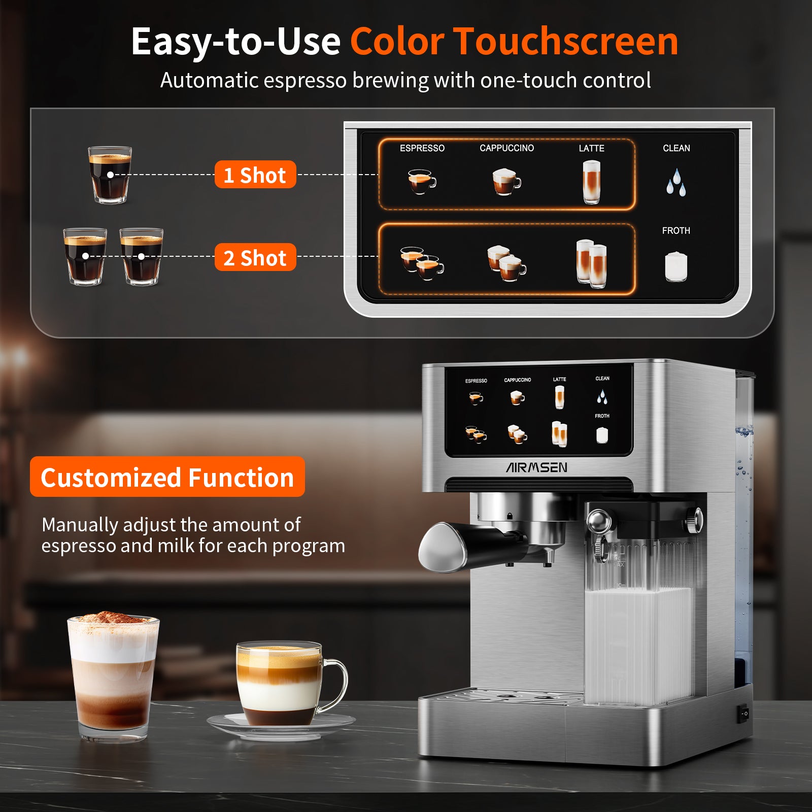 Premium Espresso Machine with 20 Bar Pressure & Color Touchscreen - Automatic Milk Frother for Cappuccino & Latte - Perfect for Home Baristas & Coffee Lovers