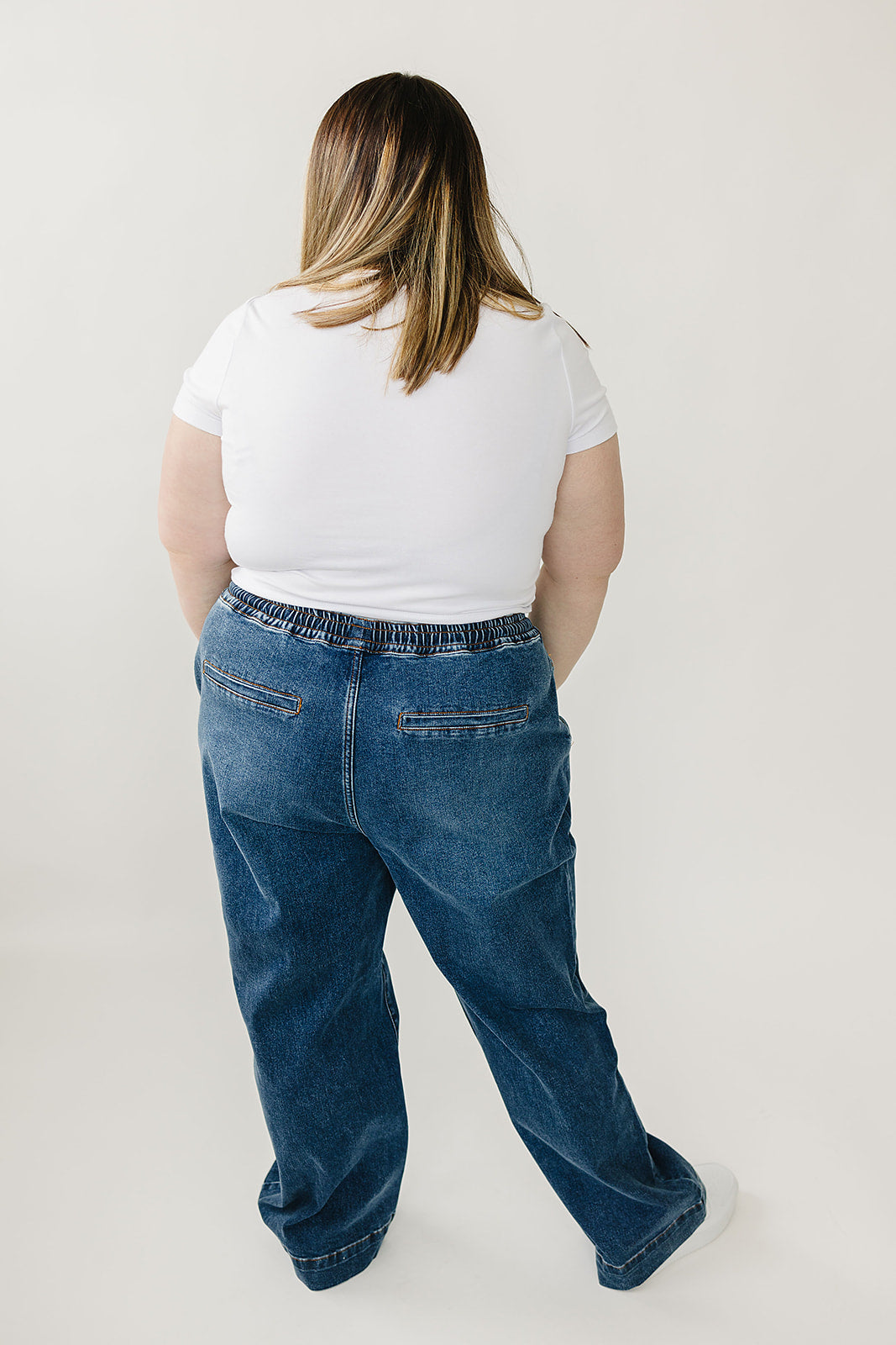 High Rise Wide Leg Denim Joggers for Women - Comfortable Stretchy Casual Pants for Lounge, Travel & Everyday Wear