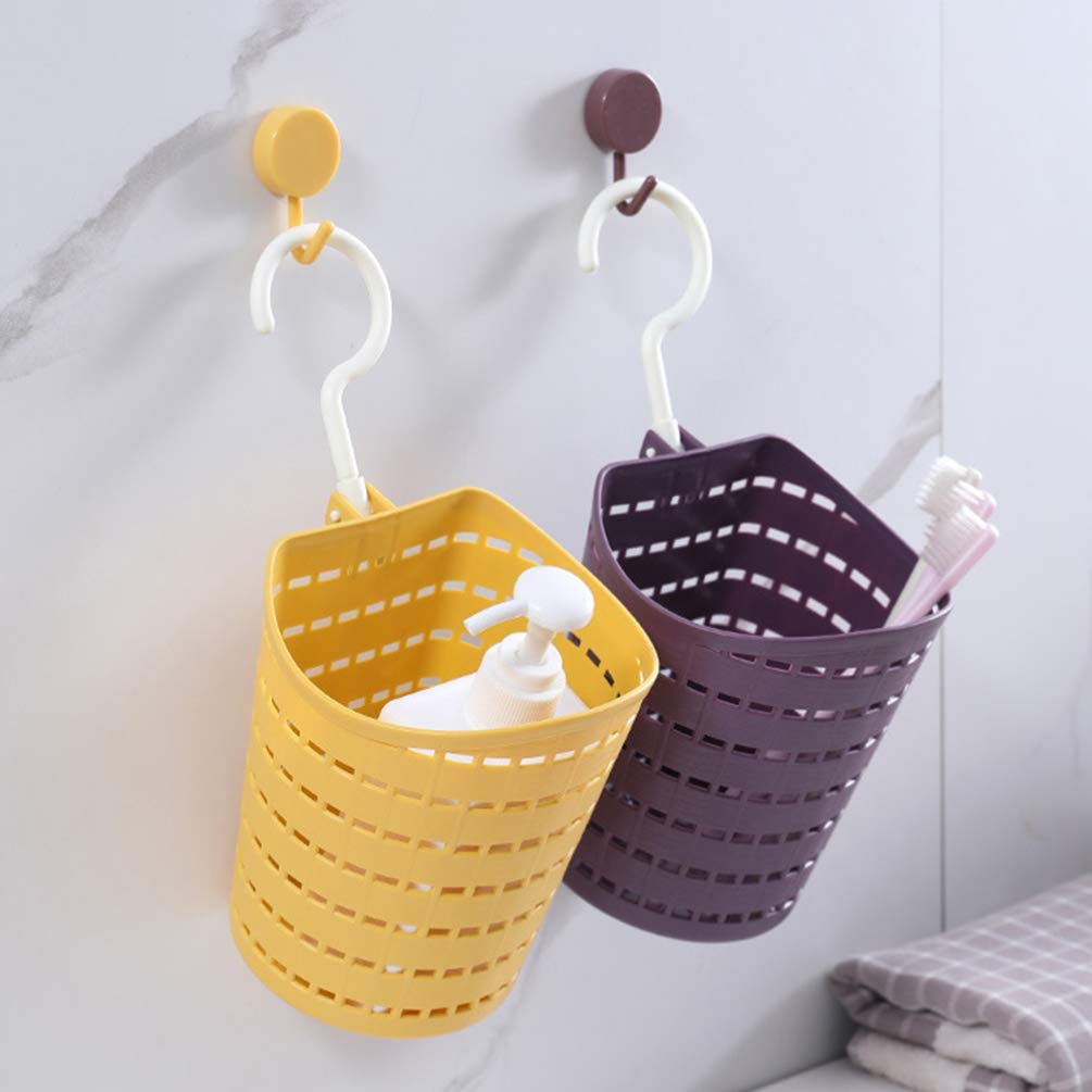Hemoton 5-Piece Plastic Hanging Storage Baskets with Hooks - Space-Saving Organizer for Kitchen, Bathroom, Closet & Office - Perfect for Shower, Wall & Cabinet Organization (PP Material, Wicker Design)