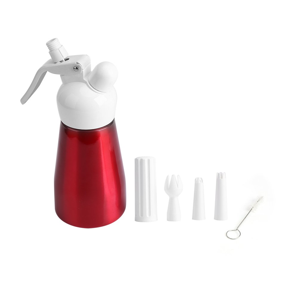 Wandisy 250mL Portable Aluminum Whipped Cream Dispenser - Red Dessert Whipper Foam Maker for Cakes, Coffee & Cocktails | Perfect for Home Baking & Professional Use
