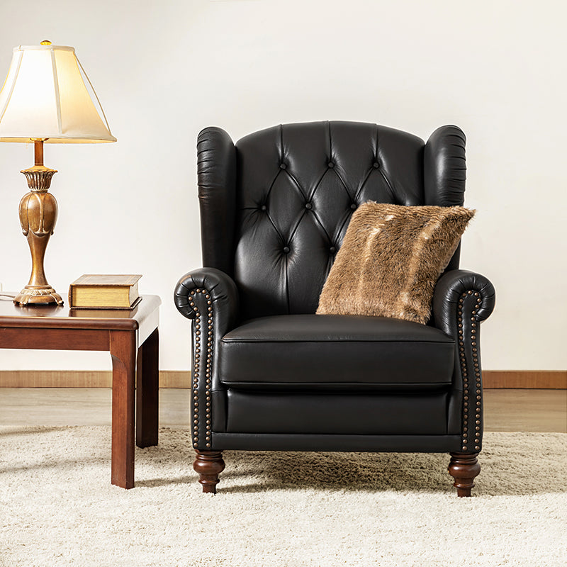 Premium Raquel Genuine Leather Armchair - Heavy Duty Solid Wood Frame - Luxury Living Room Seating for Home Office & Lounge Areas