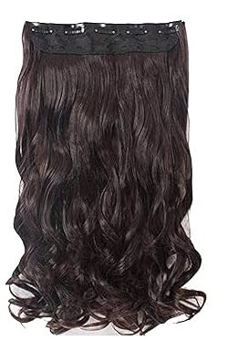 Premium Synthetic Hair Extensions for Women - 20-24 Inch Clip-in Curly Dark Brown Hairpieces (5 Clips) - Perfect for Daily Styling, Parties & Cosplay