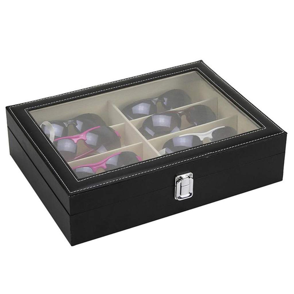 GANFANREN 8-Slot Wooden PU Leather Sunglasses Storage Box - Eyeglass Organizer & Collector Display Case - Perfect for Home, Office, and Travel Accessory Organization