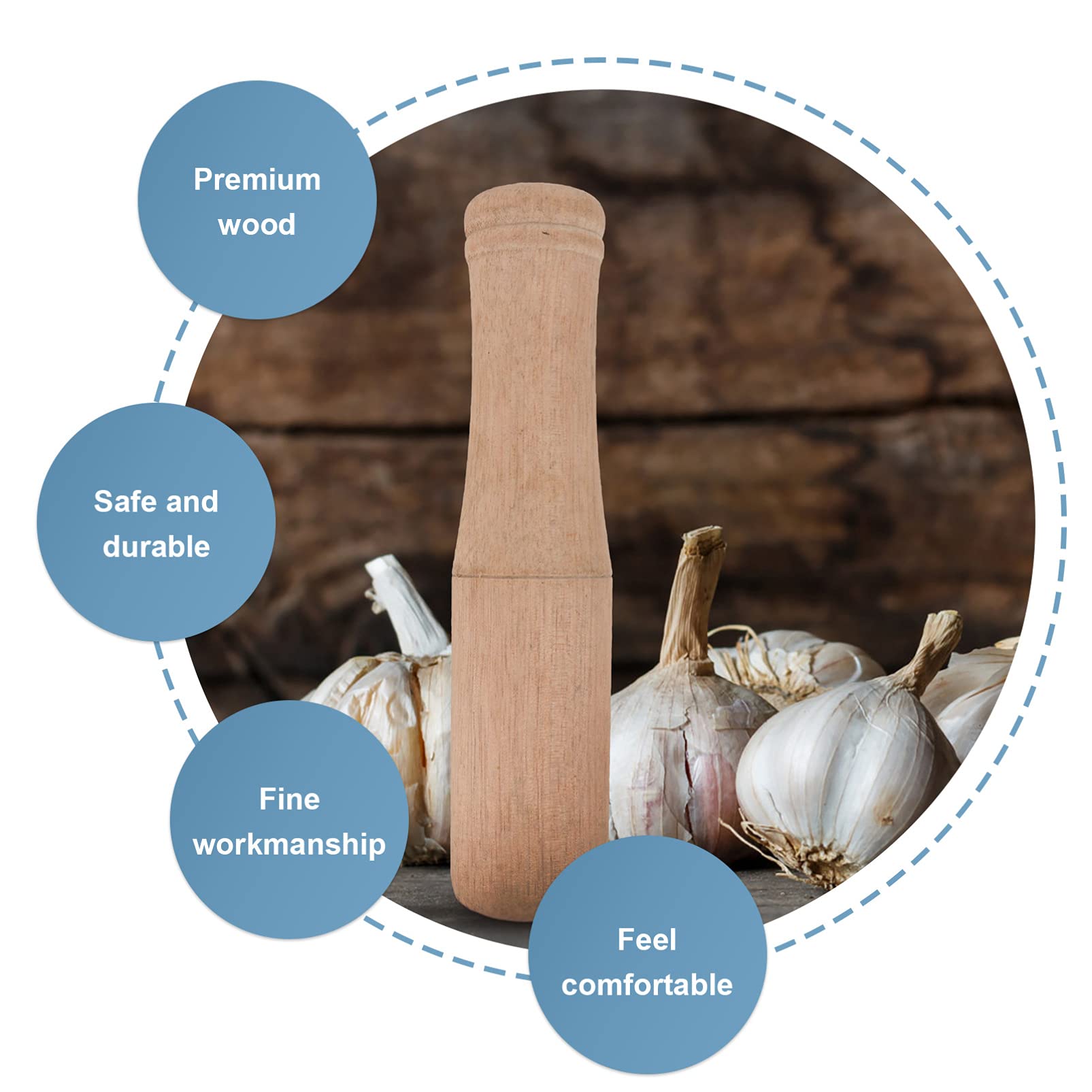 Premium Natural Wooden Pestle & Muddler - Multi-Functional Mini Kitchen Tool for Grinding, Muddling & Pounding - Ideal for Bartenders, Sauerkraut Making & Home Cooking Accessories