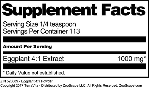 Organic Eggplant Powder 4:1 Extract (4 oz) - Pure, Vegan & Gluten-Free - Supports Heart Health & Weight Management - Perfect for Smoothies, Baking & Supplement Blends