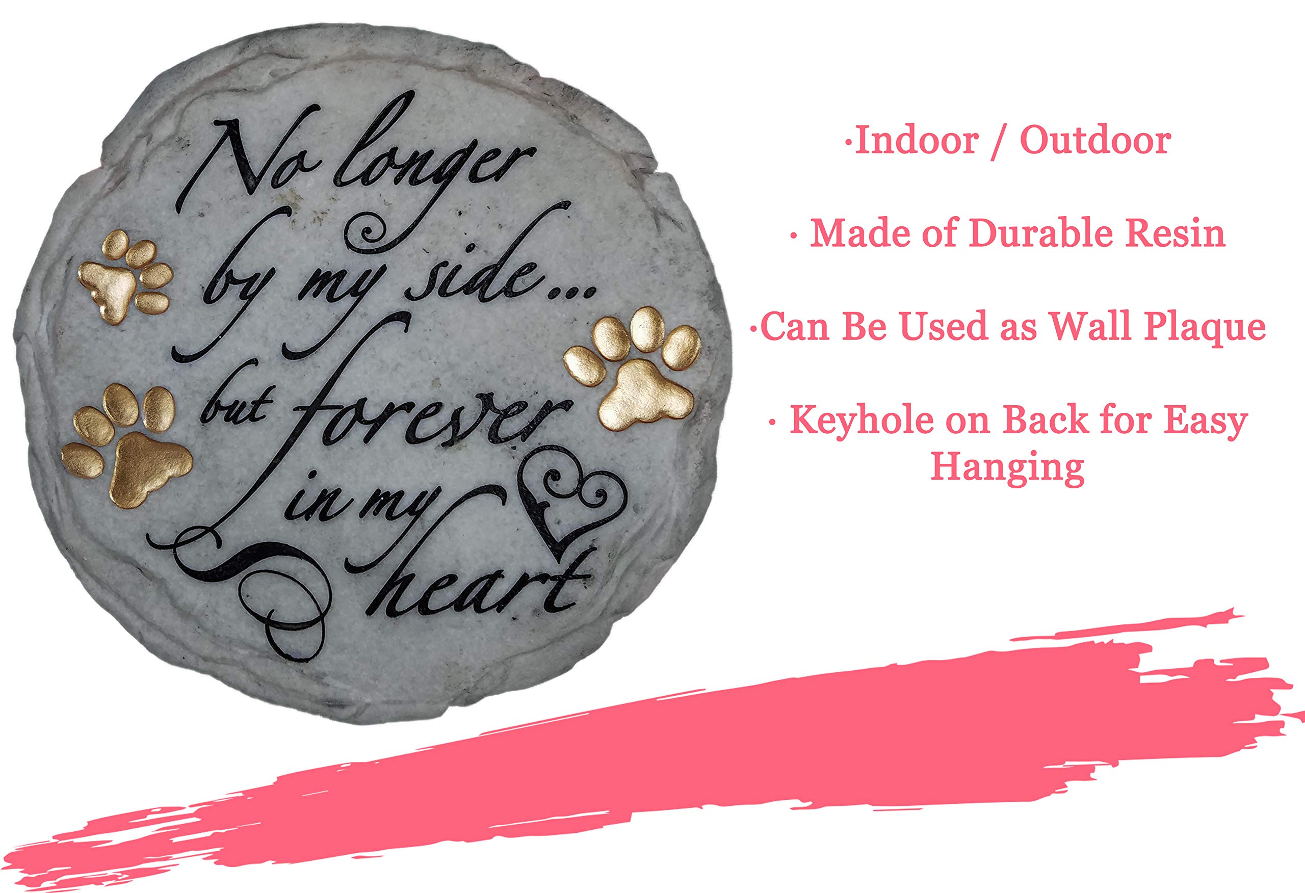 Spoontiques Garden Decor - 'No Longer By My Side' Memorial Stepping Stone - 9.63 Inch Round Decorative Garden Stone for Pathways, Flower Beds & Outdoor Memorials